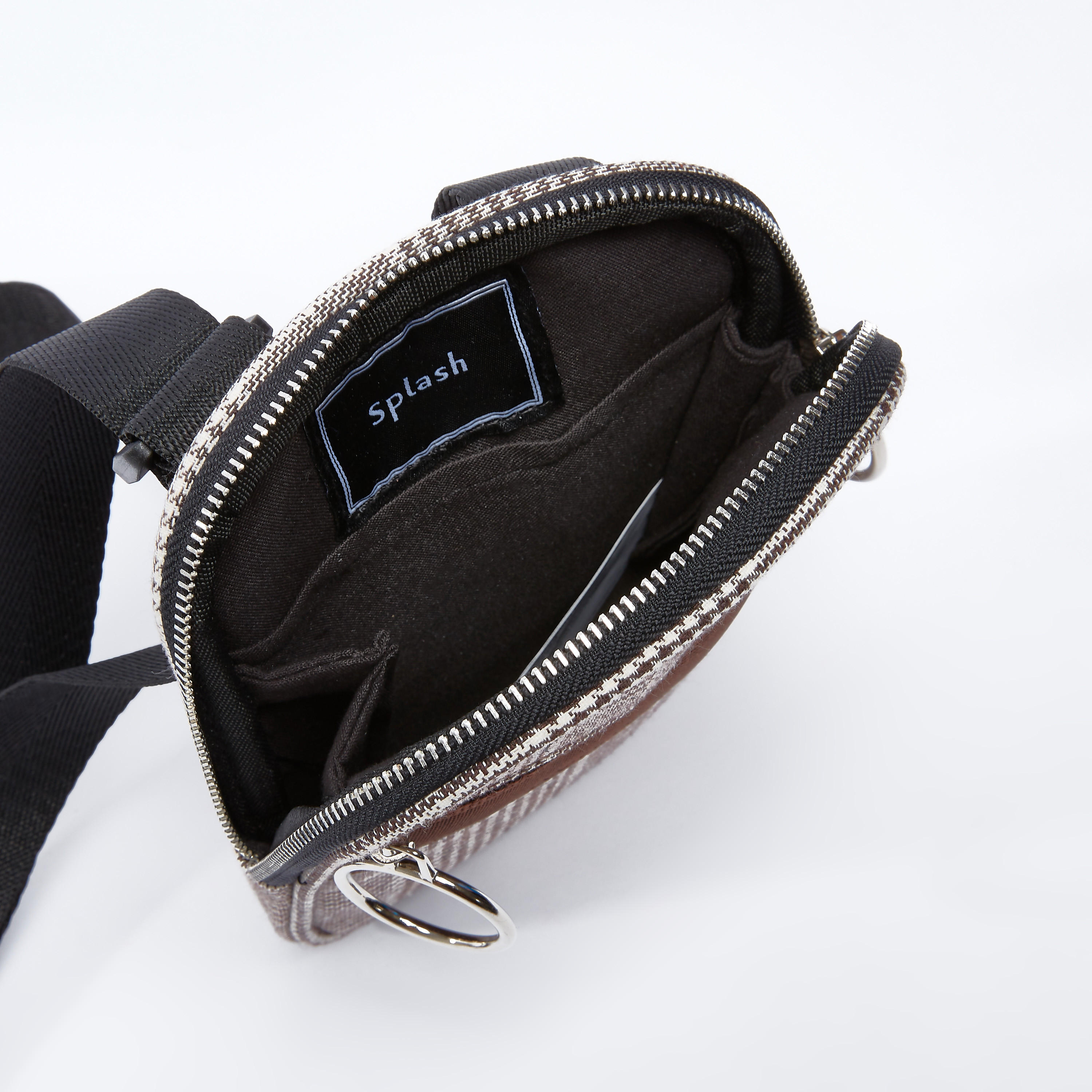 Chequered Messenger Bag with Zip Closure and Adjustable Strap-men-bags-image-4