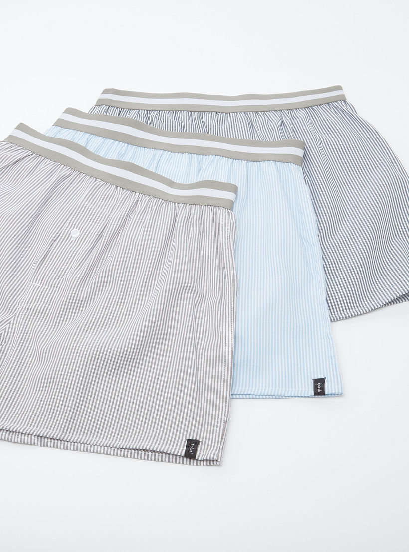 سراويل بوكسر مقلّمة بخصر مطّاطي عريض - طقم من 3 قطع-men-clothing-innerwear-underwear-image-1