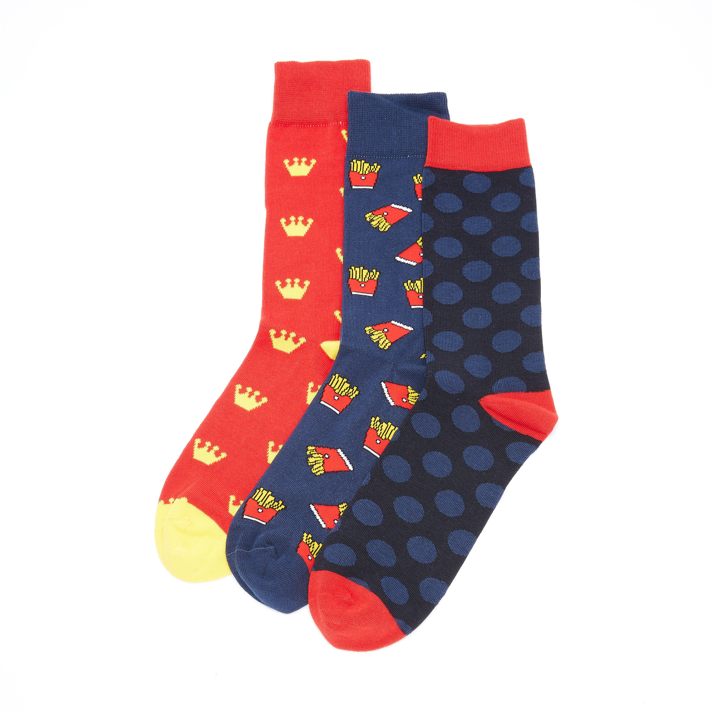جوارب متوسطة الطول بأساور مطّاطية وطبعات - طقم من 3 أزواج-men-socks-image-1