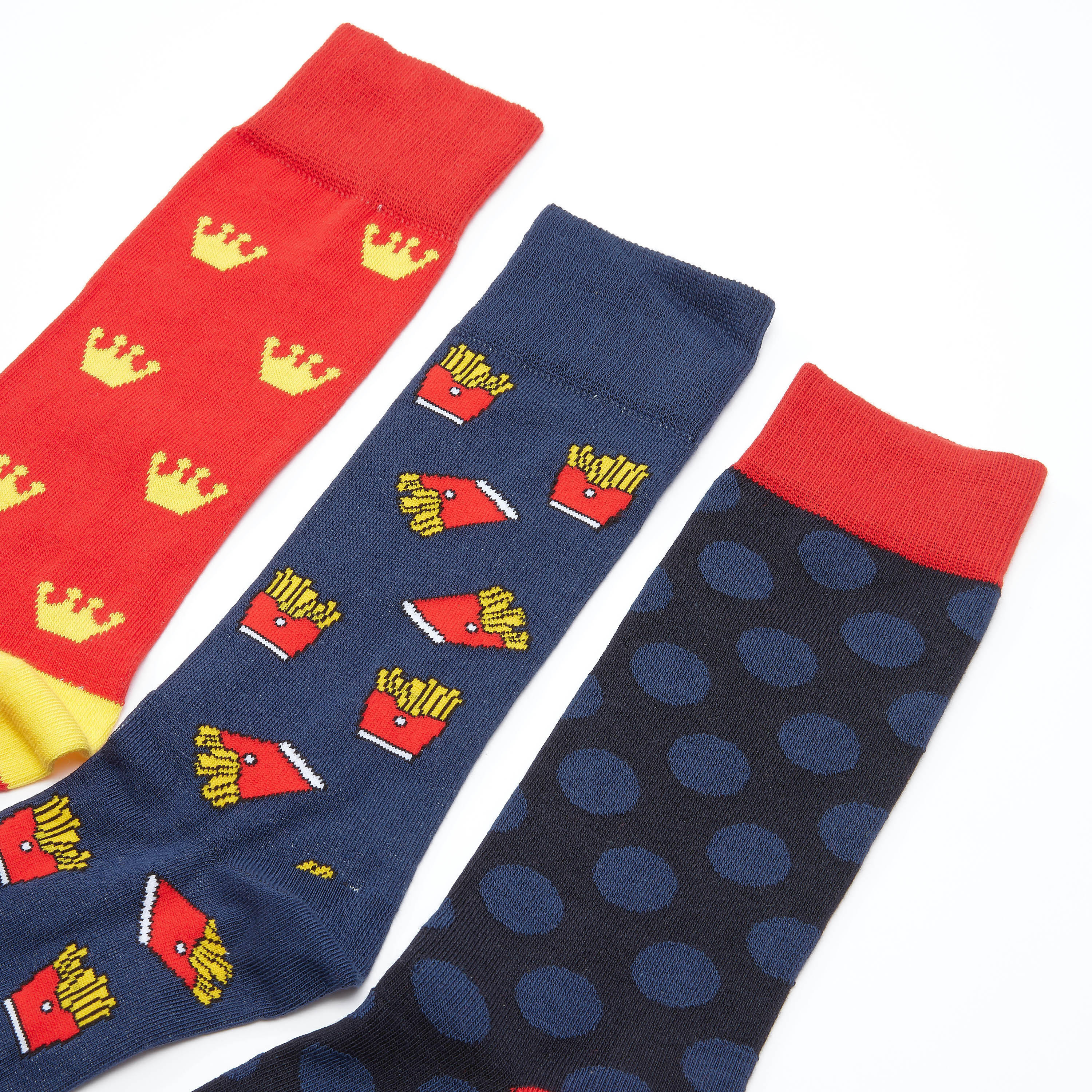 جوارب متوسطة الطول بأساور مطّاطية وطبعات - طقم من 3 أزواج-men-socks-image-2