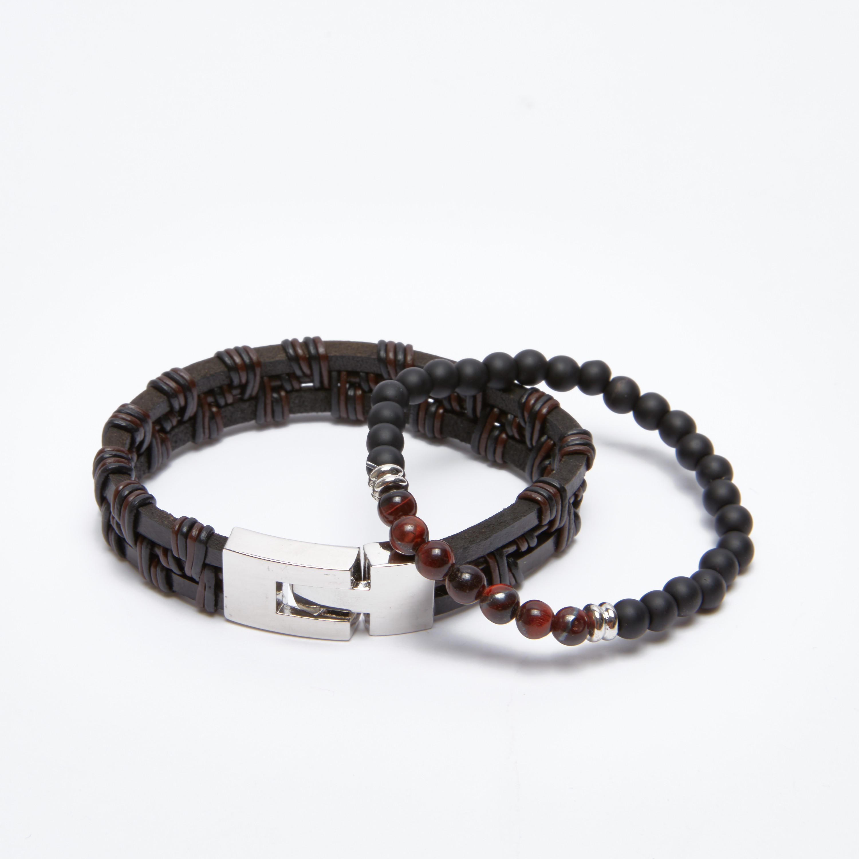 أساور بتفاصيل لؤلؤ - طقم قطعتين-men-watchesandjewellery-bracelets-image-1