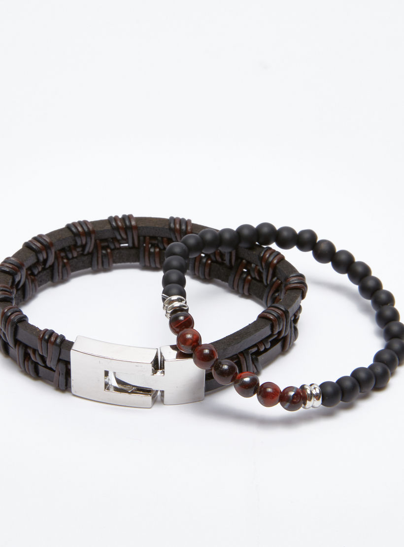 أساور بتفاصيل لؤلؤ - طقم قطعتين-men-watchesandjewellery-bracelets-image-1