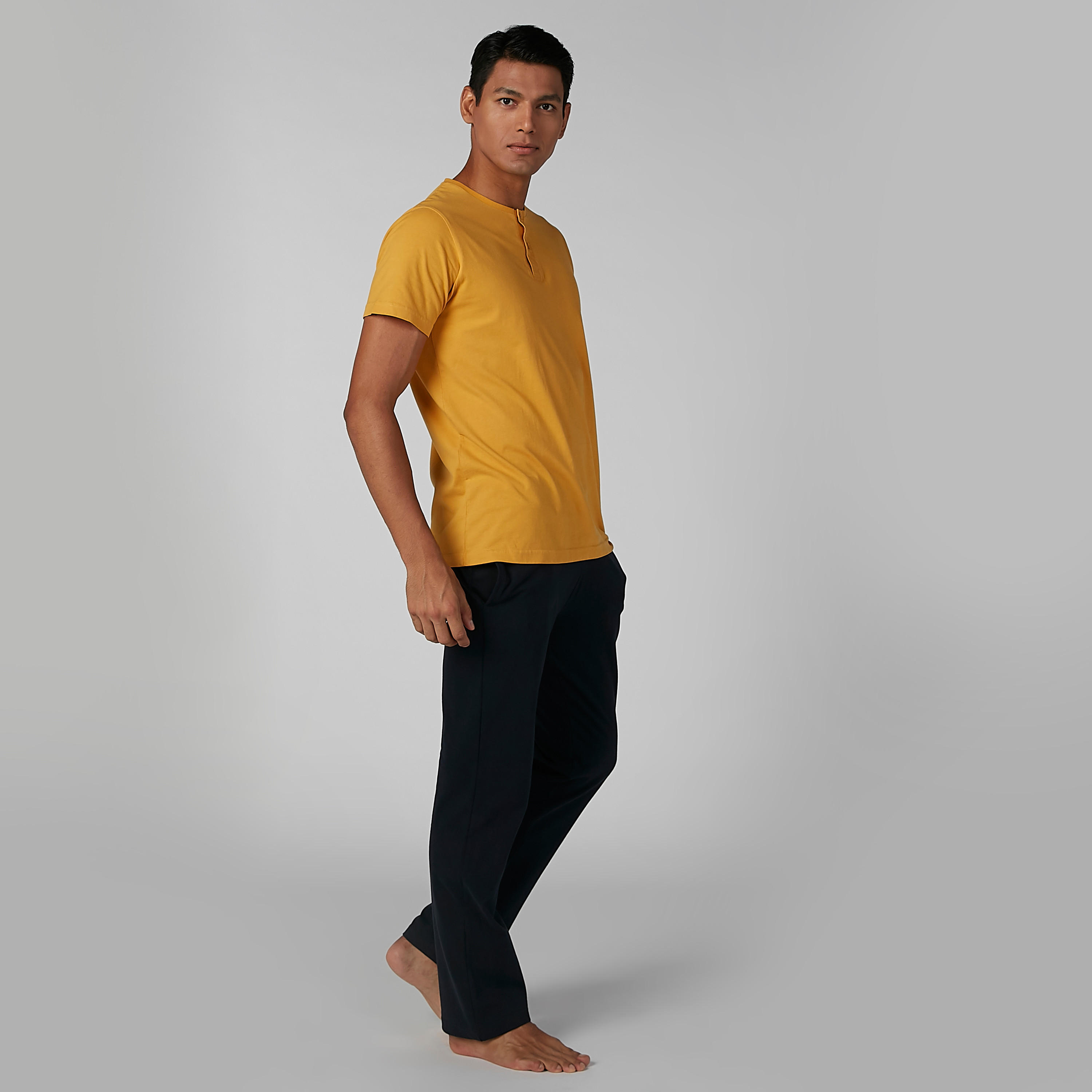 Solid Henley Neck T-shirt and Pyjamas Set-men-clothing-nightwear-sets-image-1