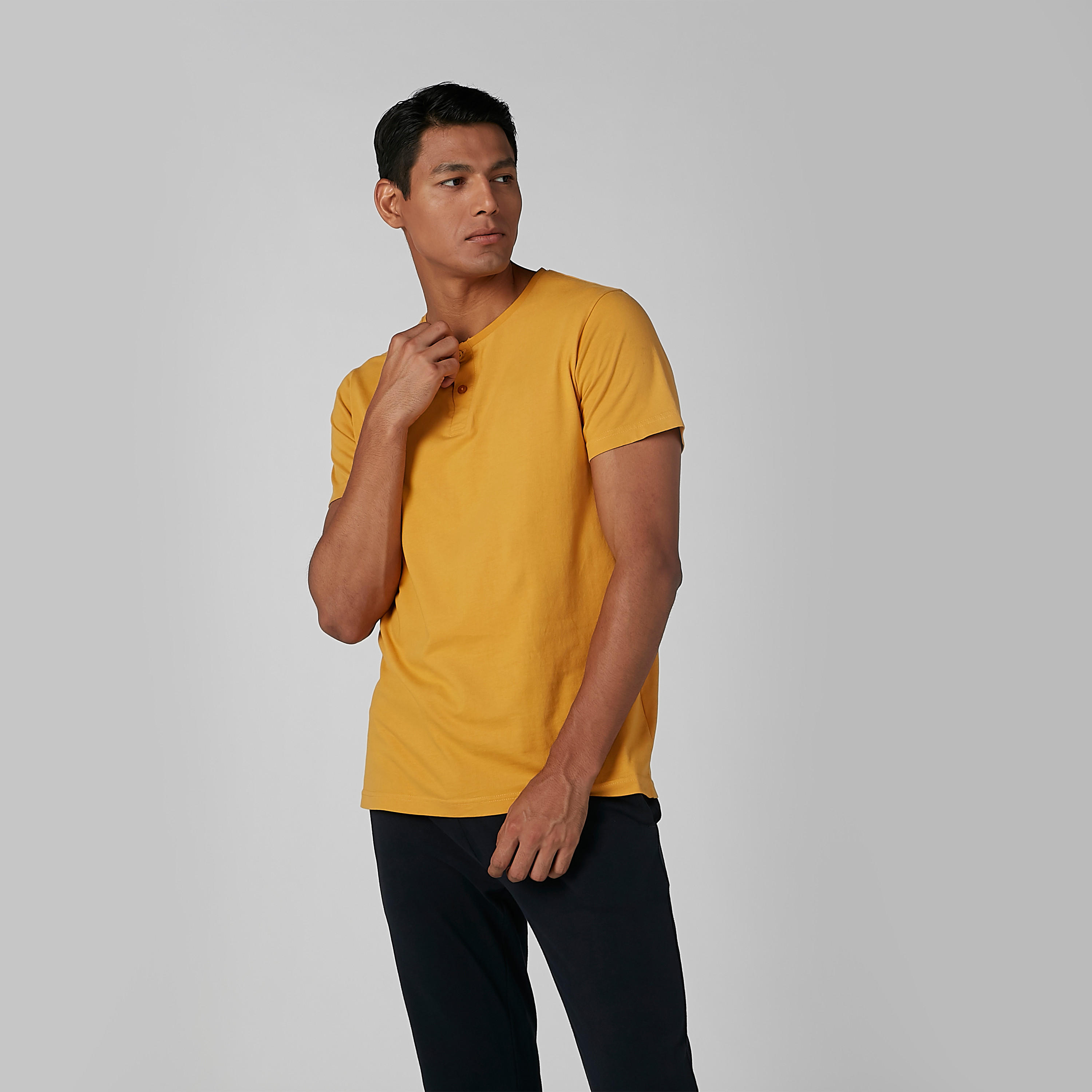 Solid Henley Neck T-shirt and Pyjamas Set-men-clothing-nightwear-sets-image-2