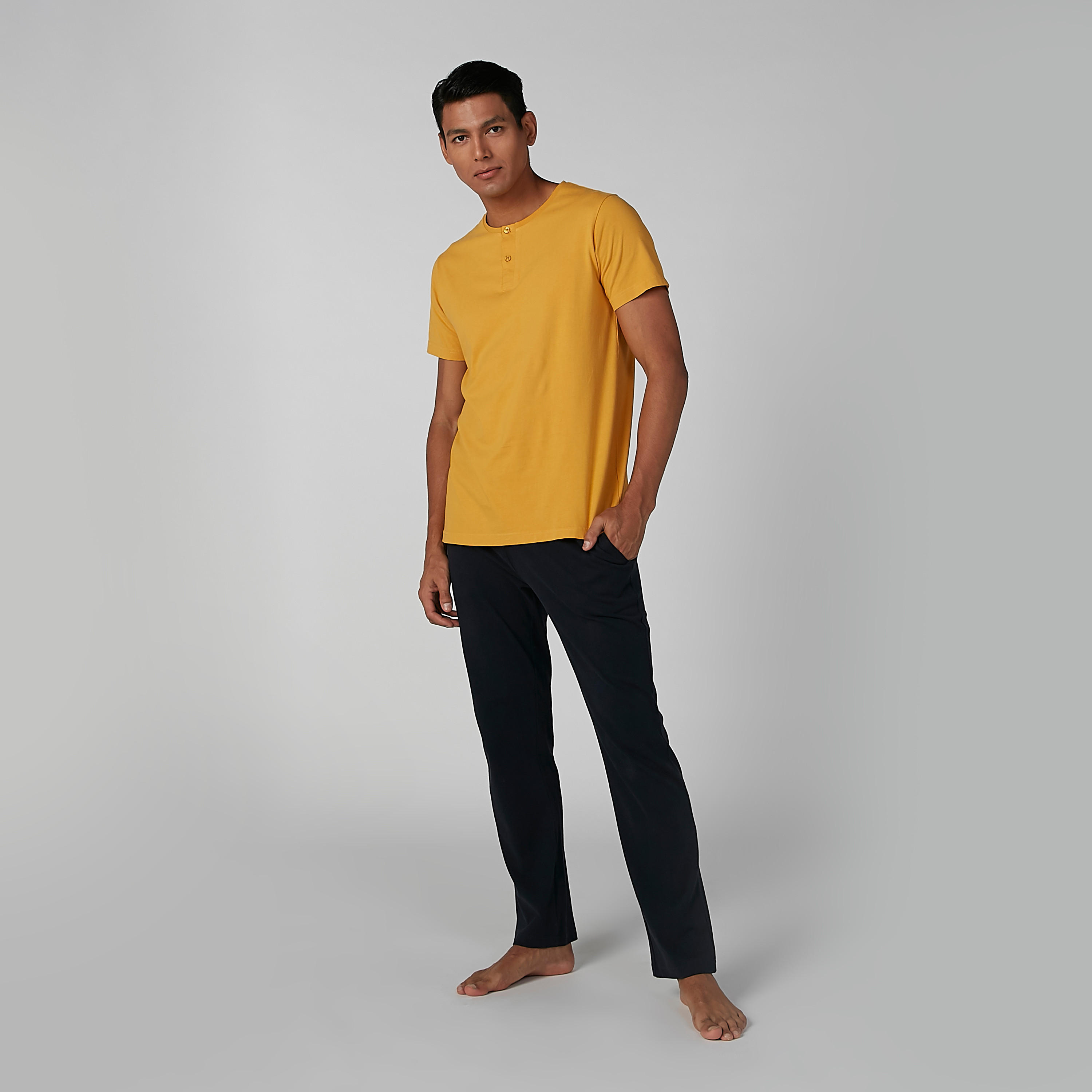 Solid Henley Neck T-shirt and Pyjamas Set-men-clothing-nightwear-sets-image-3