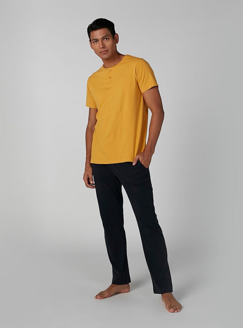 Solid Henley Neck T-shirt and Pyjamas Set-men-clothing-nightwear-sets-image-3