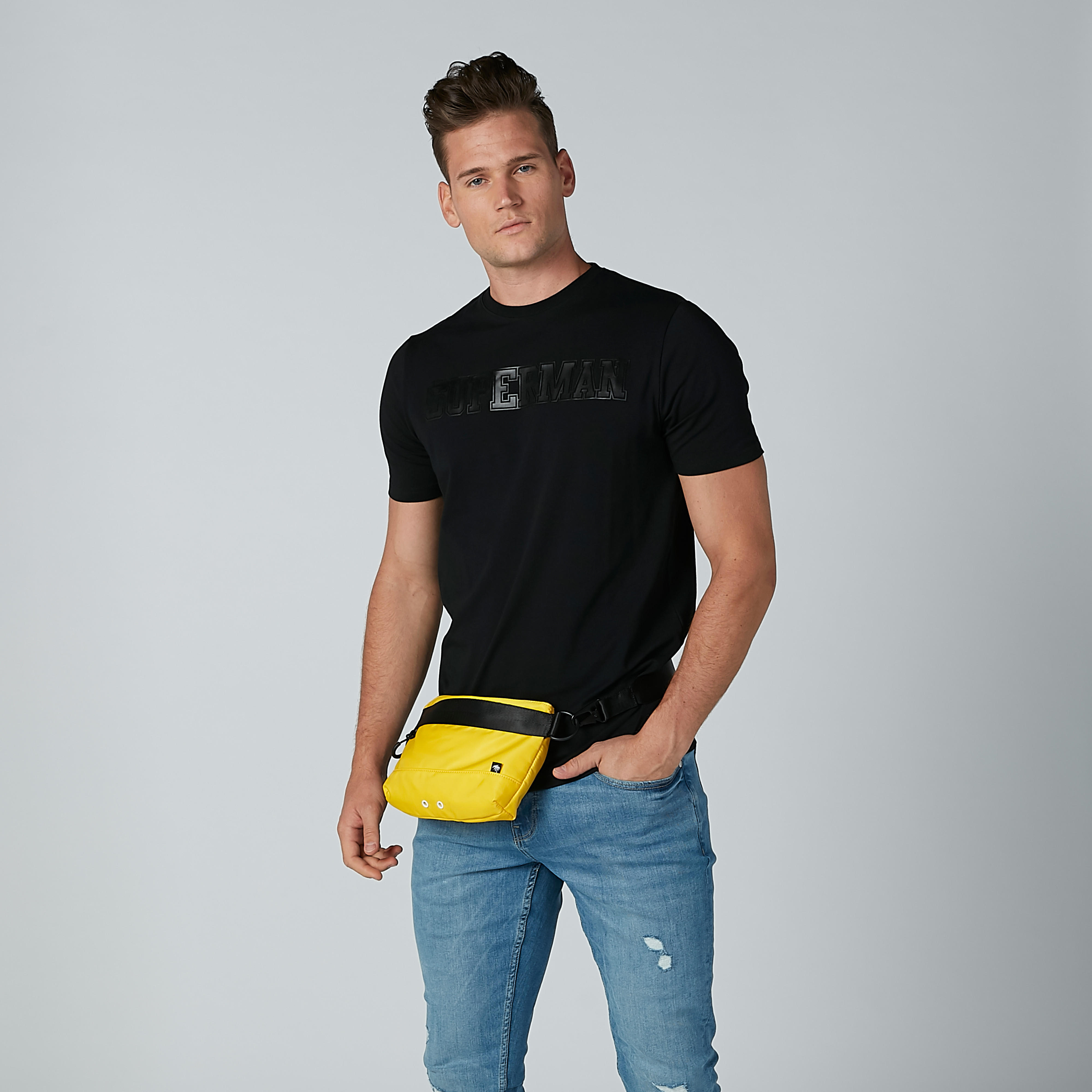 Plain Crossbody Bag with Adjustable Strap and Zip Closure-men-bags-image-2