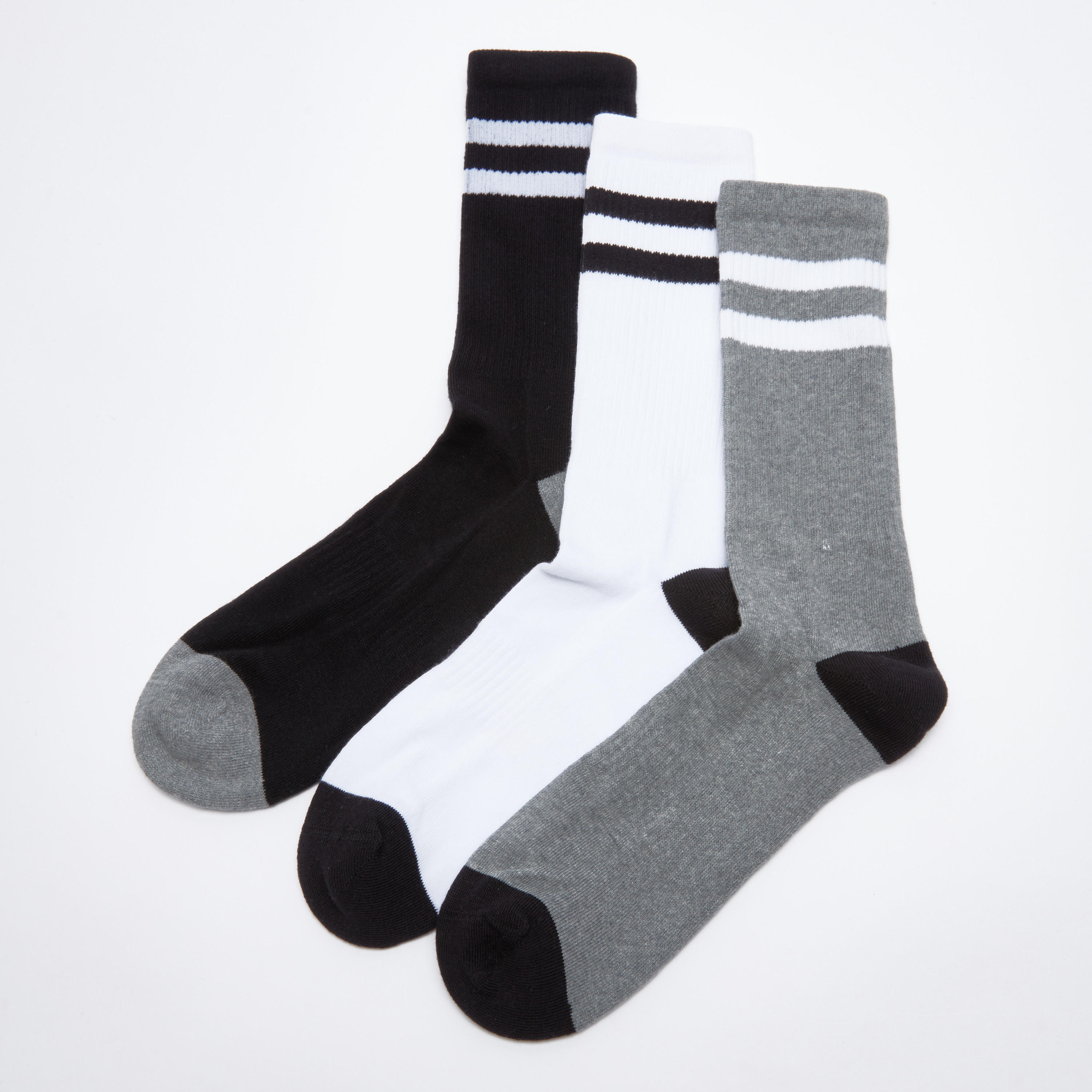 جوارب مقلّمة متوسطة الطول بأساور مضلّعة - طقم من 3 أزواج-men-socks-image-1