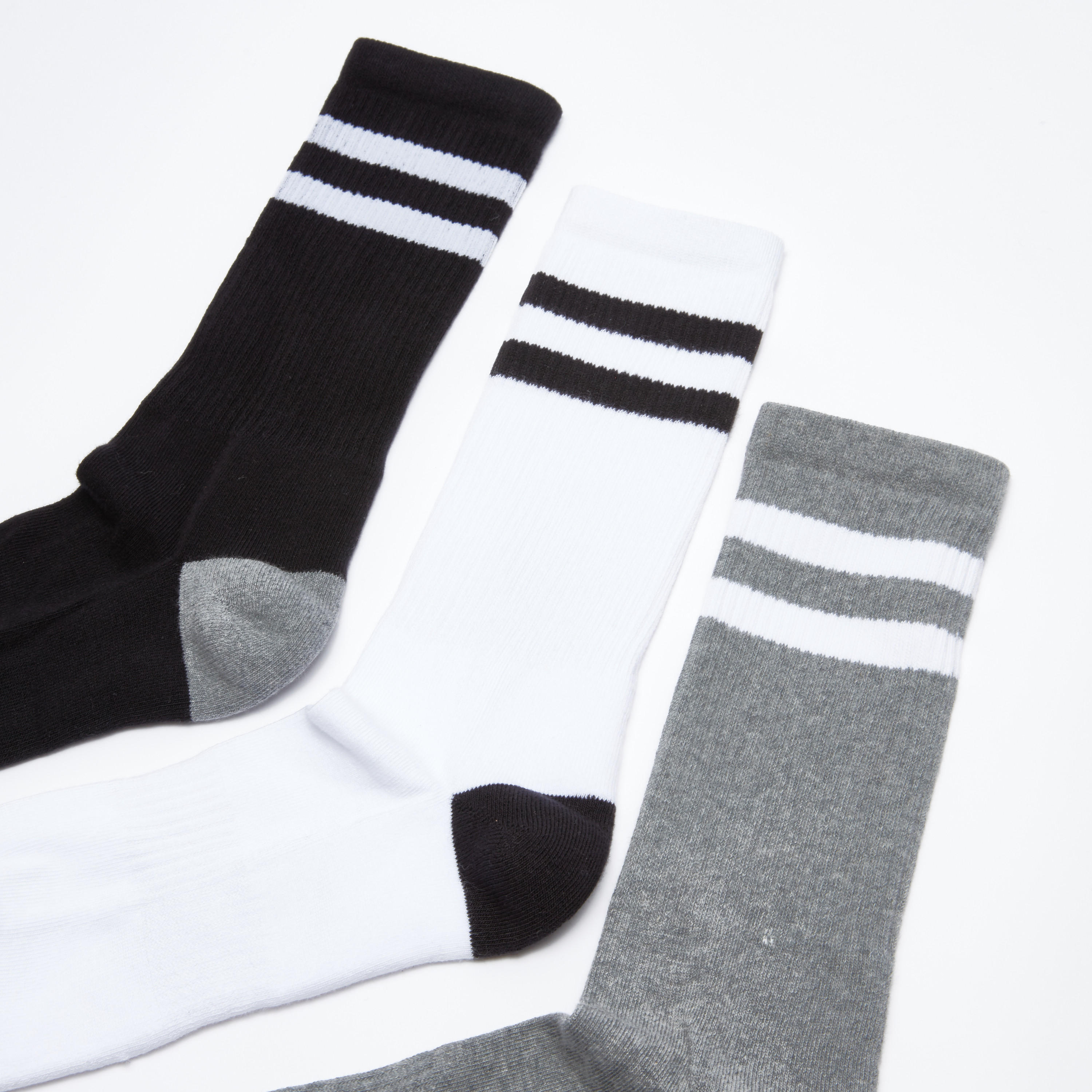 جوارب مقلّمة متوسطة الطول بأساور مضلّعة - طقم من 3 أزواج-men-socks-image-2