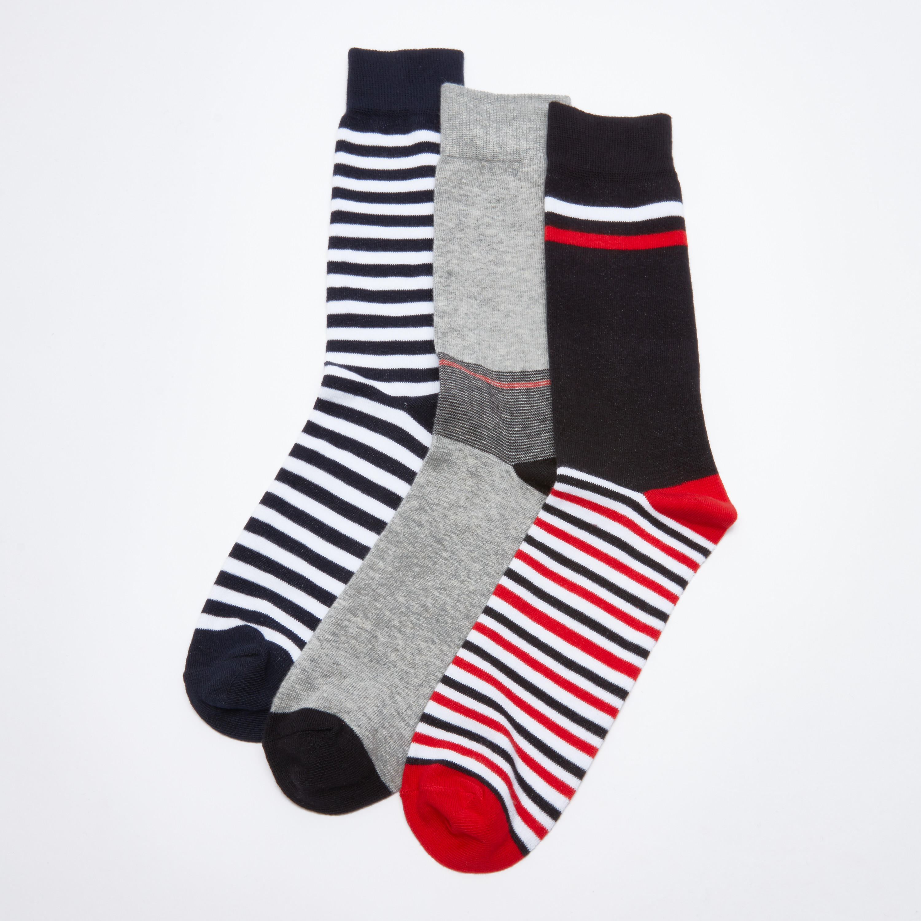 جوارب مقلمة بطول متوسط - طقم من 3 أزواج-men-socks-image-2