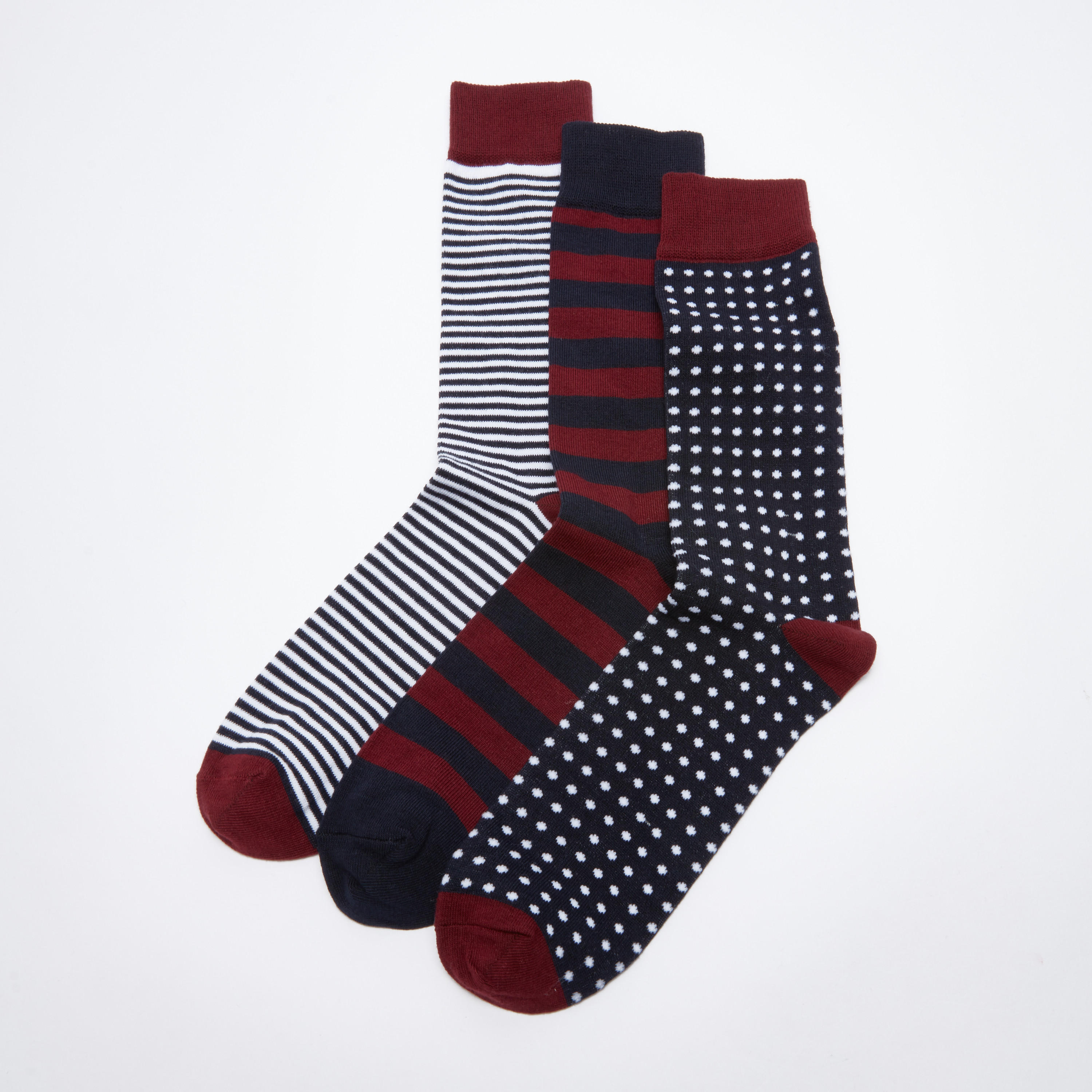 جوارب متوسطة الطول بأساور مضلّعة وطبعات - طقم من 3 أزواج-men-socks-image-2