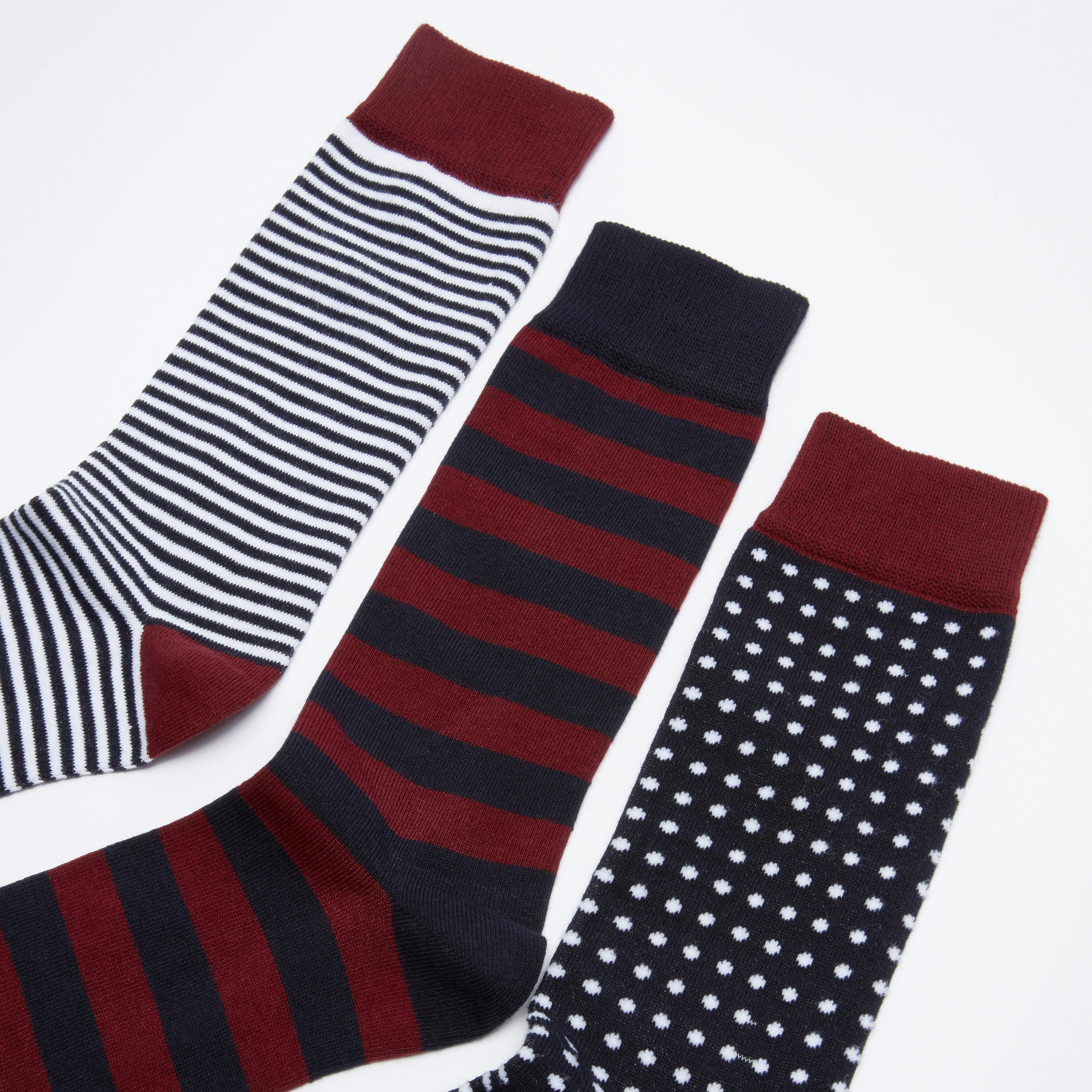 جوارب متوسطة الطول بأساور مضلّعة وطبعات - طقم من 3 أزواج-men-socks-image-3