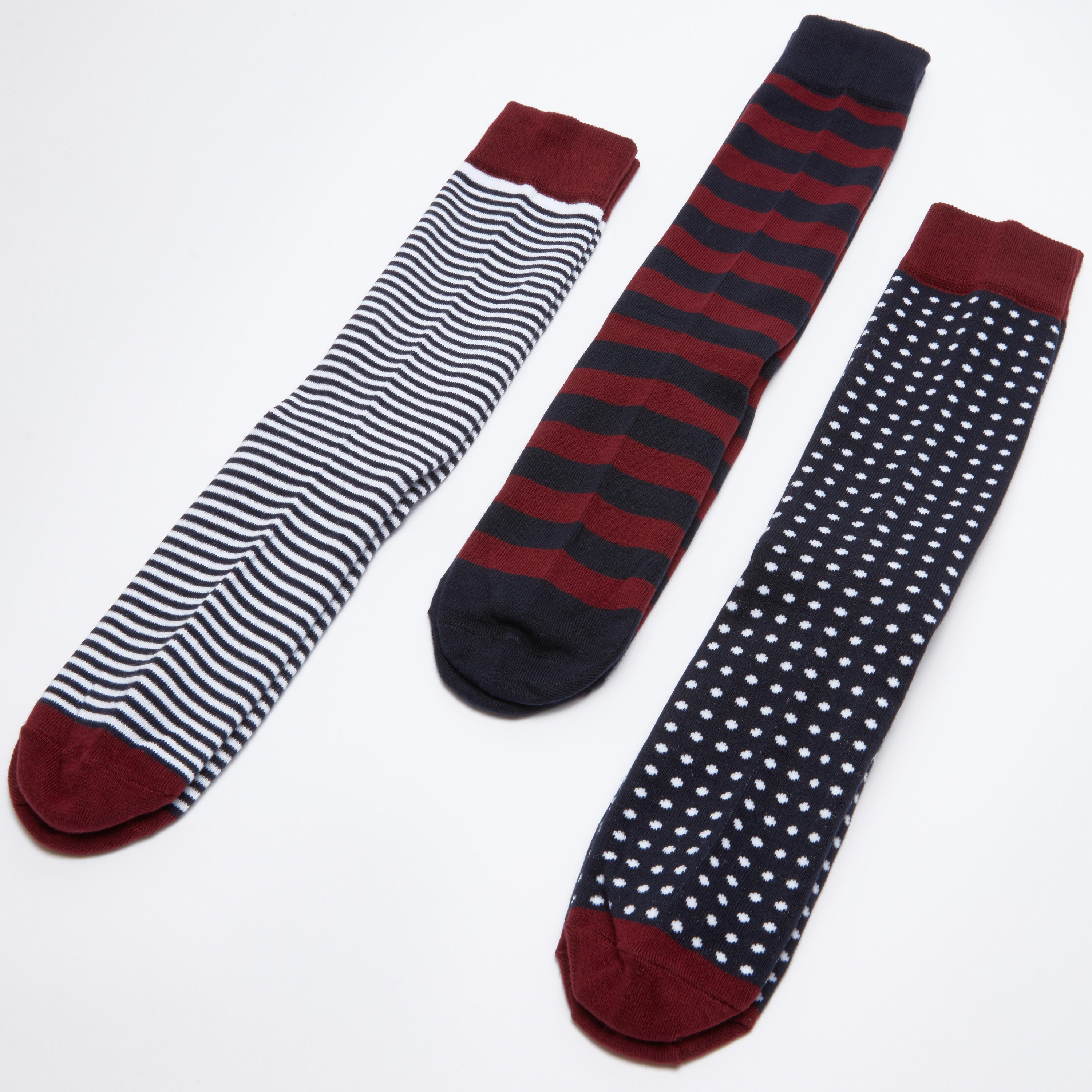 جوارب متوسطة الطول بأساور مضلّعة وطبعات - طقم من 3 أزواج-men-socks-image-1