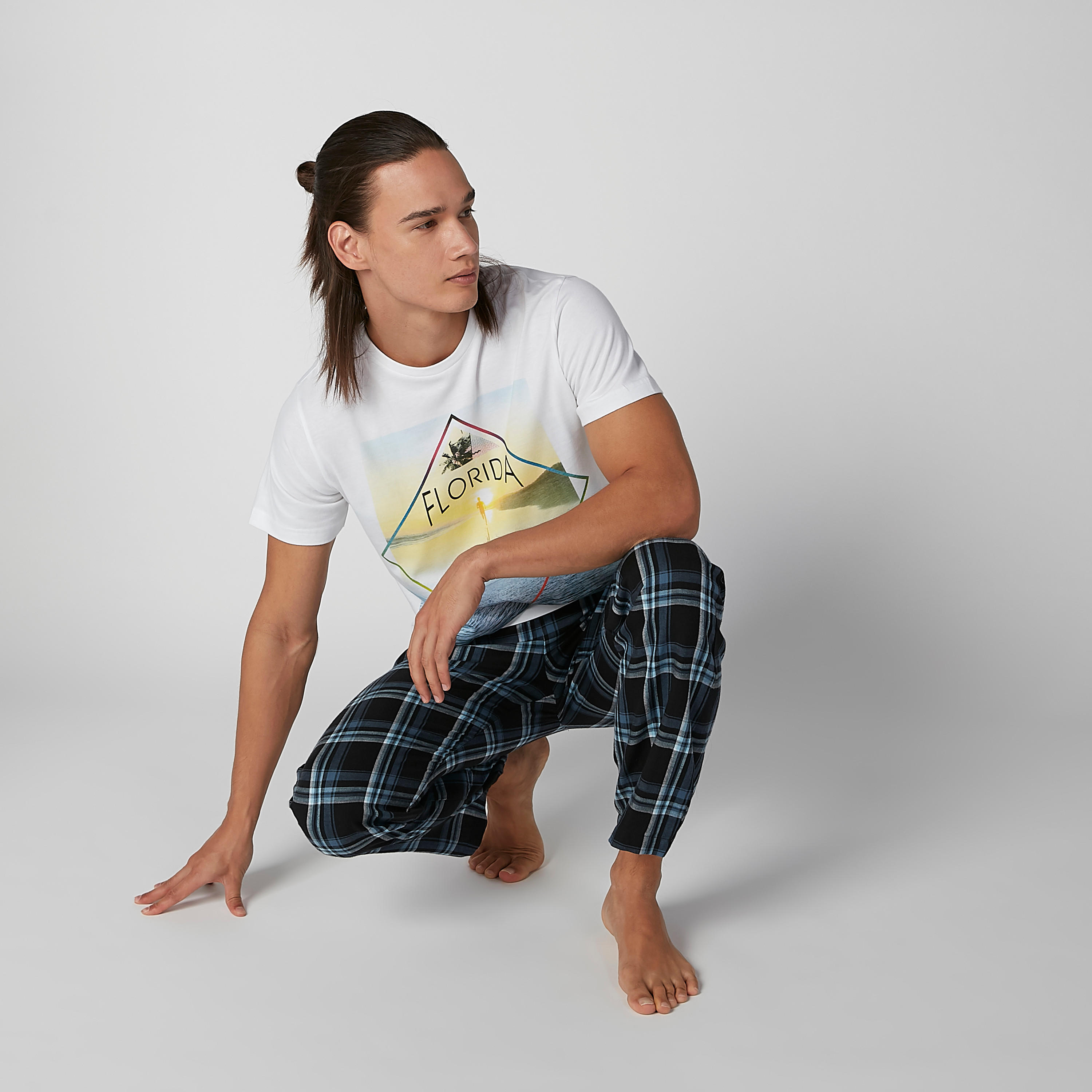 Printed Round Neck T-shirt and Chequered Pyjama Set-men-clothing-nightwear-sets-image-1