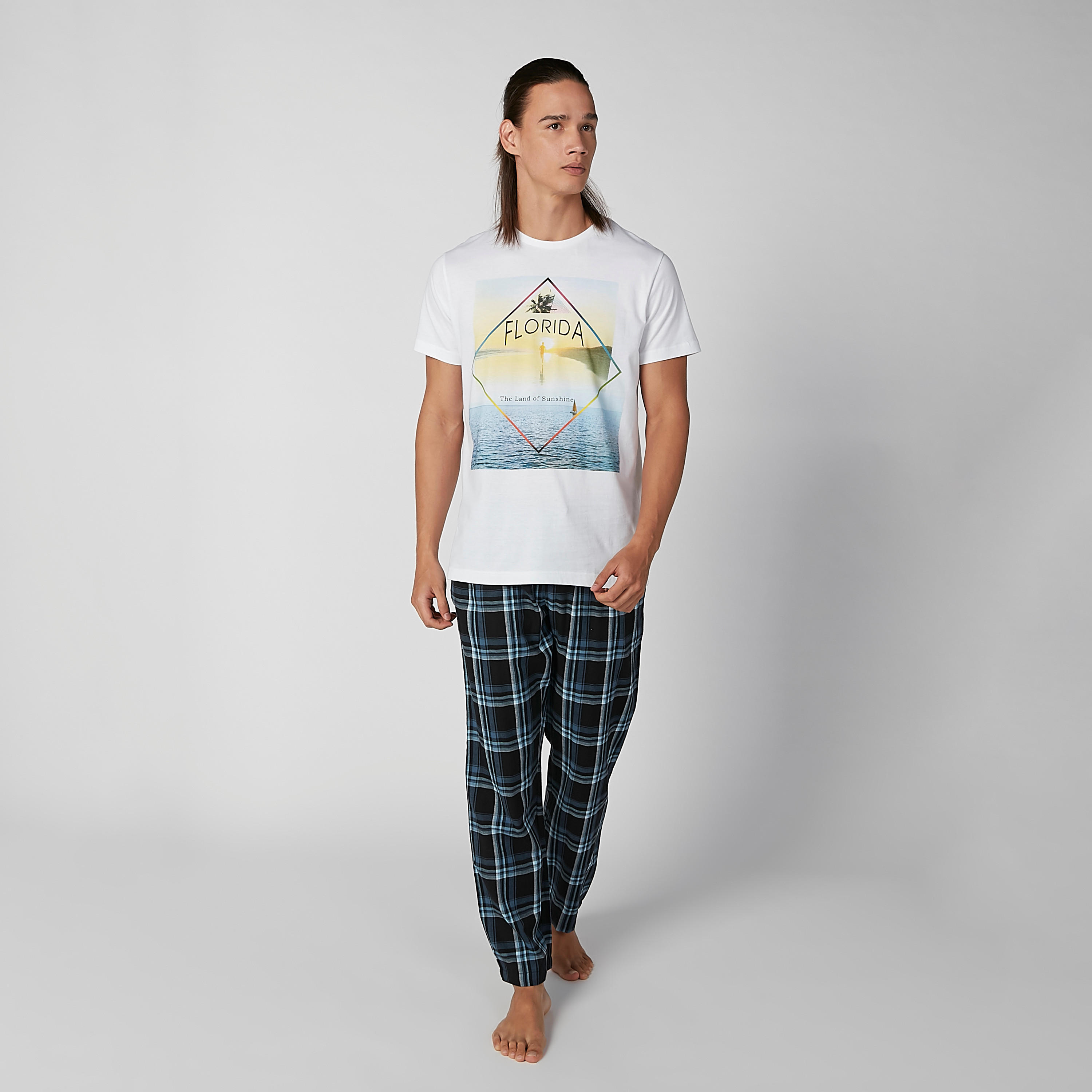 Printed Round Neck T-shirt and Chequered Pyjama Set-men-clothing-nightwear-sets-image-2