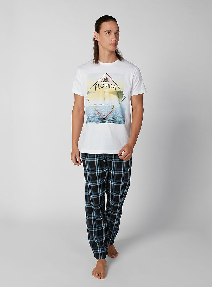 Printed Round Neck T-shirt and Chequered Pyjama Set-men-clothing-nightwear-sets-image-2