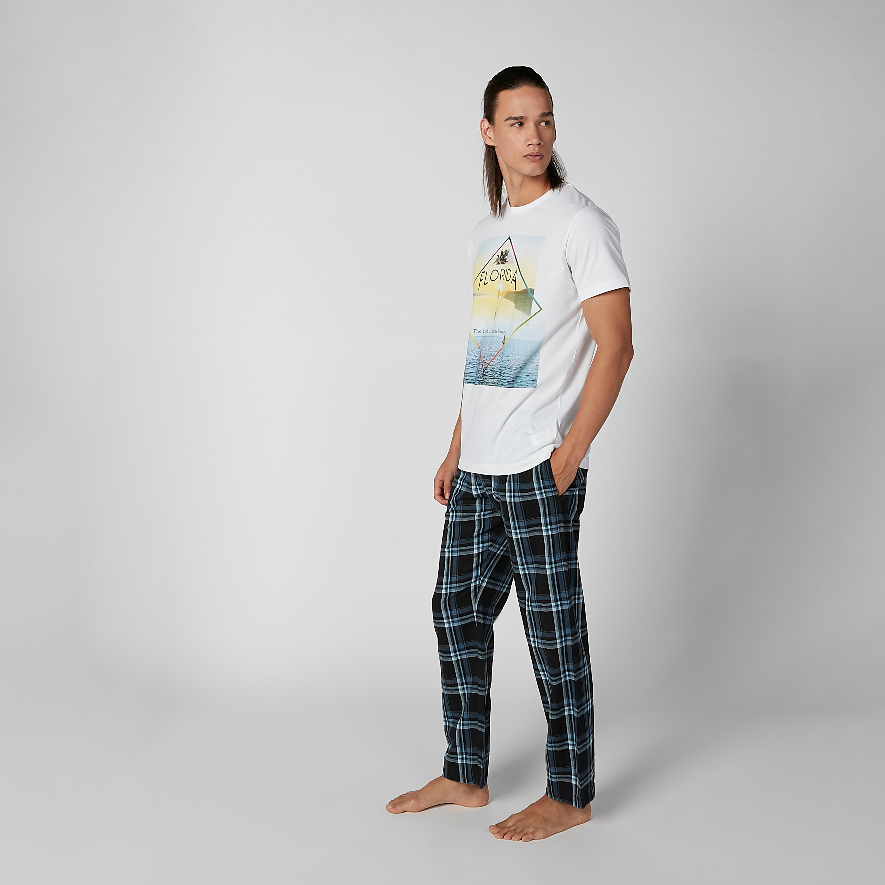Printed Round Neck T-shirt and Chequered Pyjama Set-men-clothing-nightwear-sets-image-4
