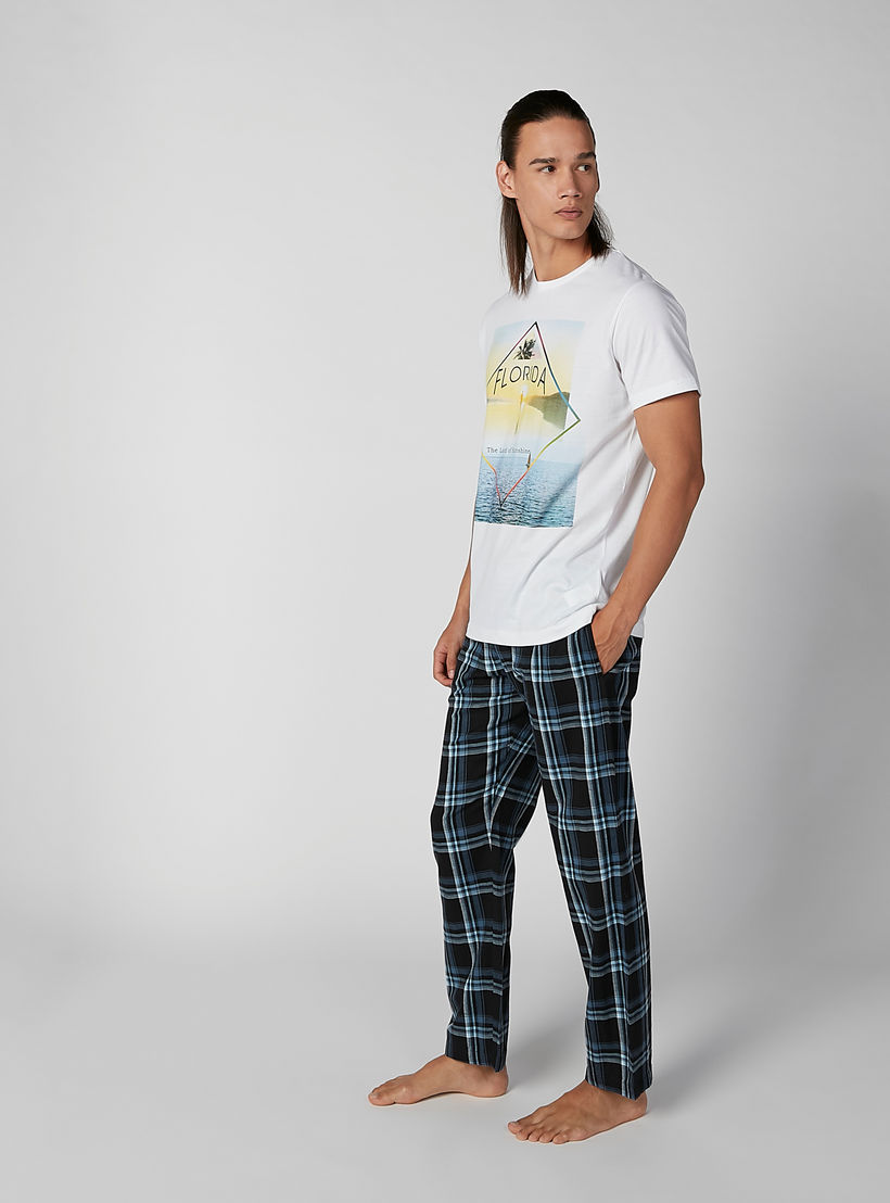 Printed Round Neck T-shirt and Chequered Pyjama Set-men-clothing-nightwear-sets-image-4