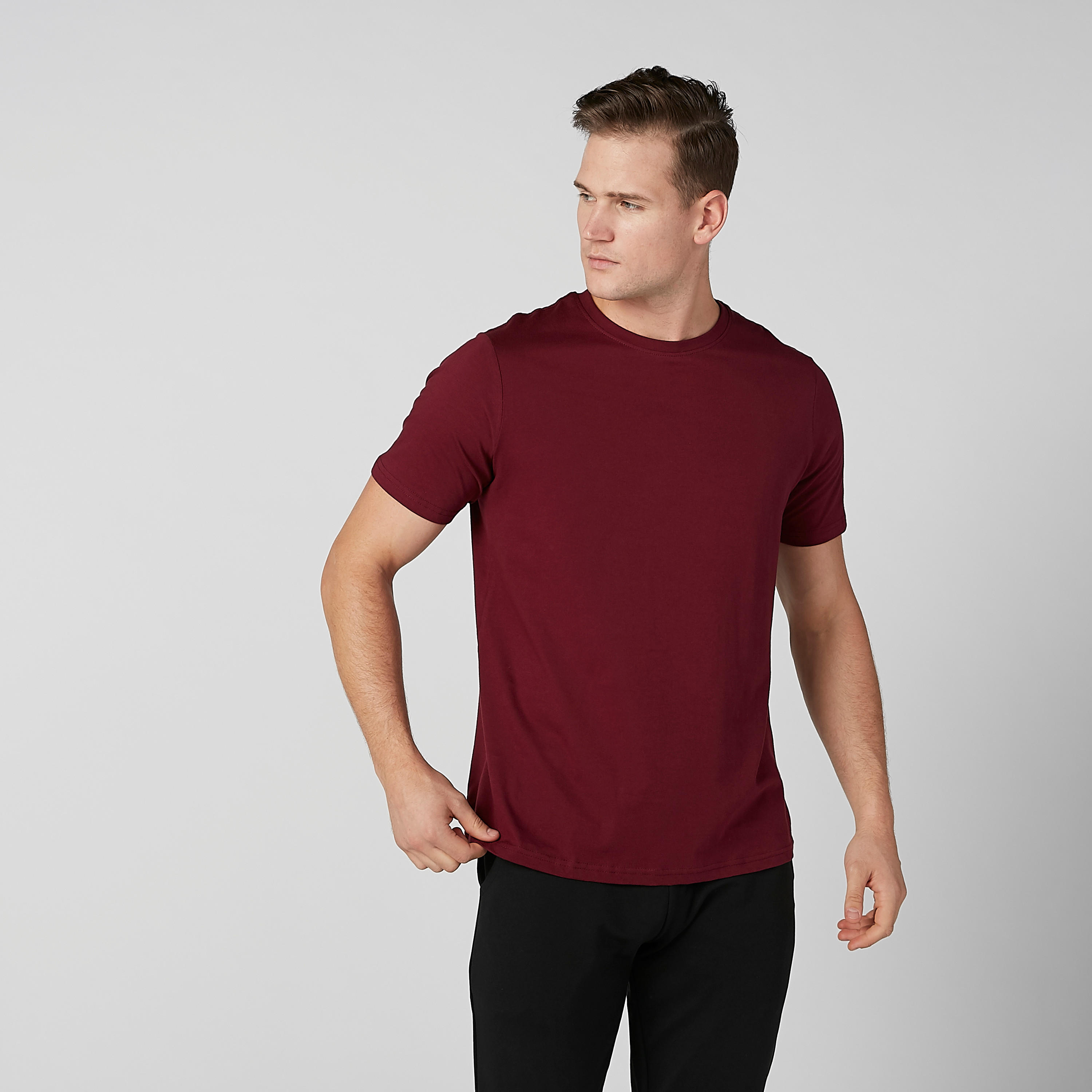 تيشيرت سادة بياقة ضيّقة وأكمام قصيرة - طقم من قطعتين-men-clothing-tshirtsandpolos-tshirts-image-4