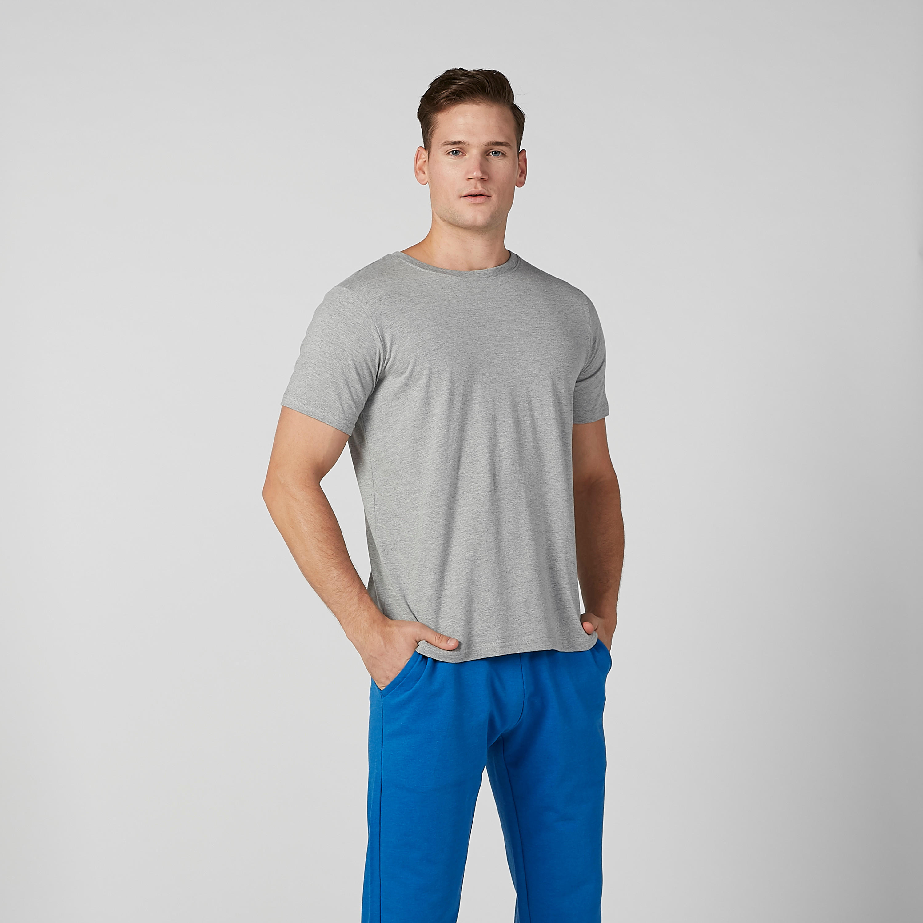 تيشيرت سادة بياقة ضيّقة وأكمام قصيرة - طقم من قطعتين-men-clothing-tshirtsandpolos-tshirts-image-3