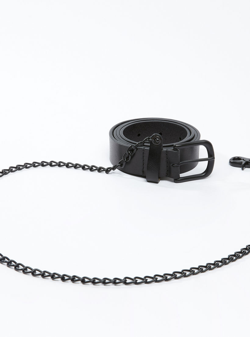 حزام بارز الملمس بإبزيم بدبوس وسلسلة-men-beltsandwallets-belts-image-1
