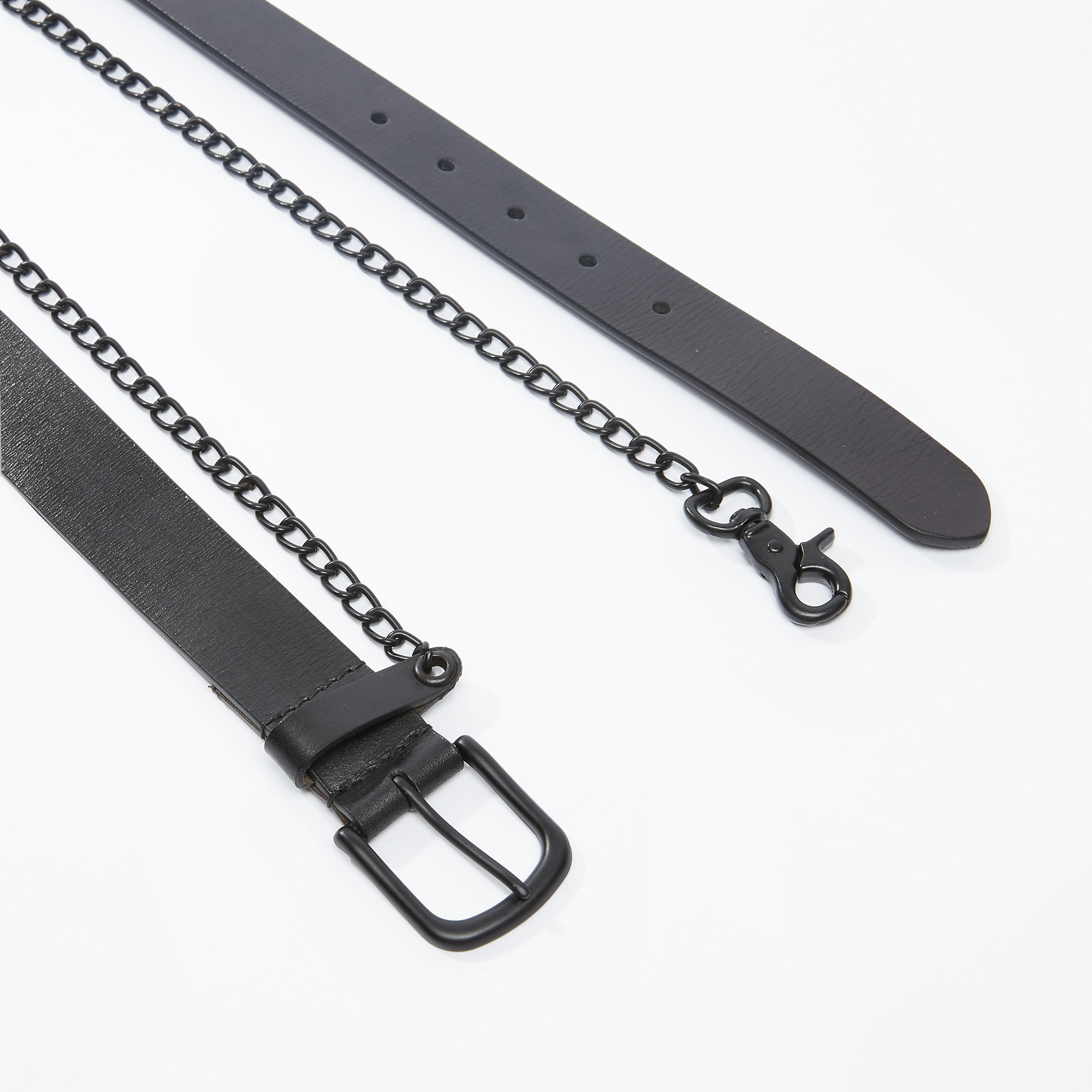 حزام بارز الملمس بإبزيم بدبوس وسلسلة-men-beltsandwallets-belts-image-3
