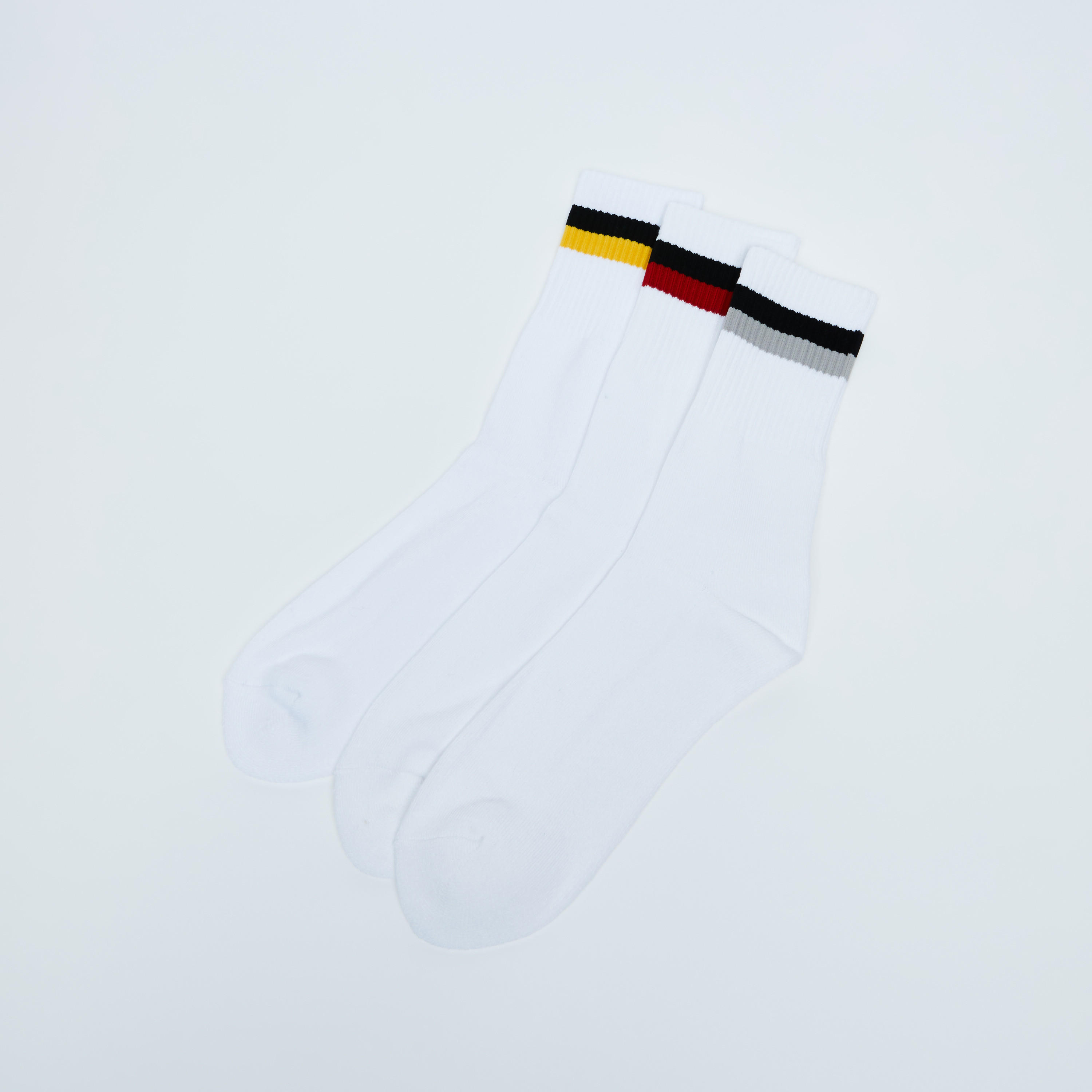 جوارب بطول ربلة الساق بحوّاف مضلّعة - طقم من 3 أزواج-men-socks-image-1