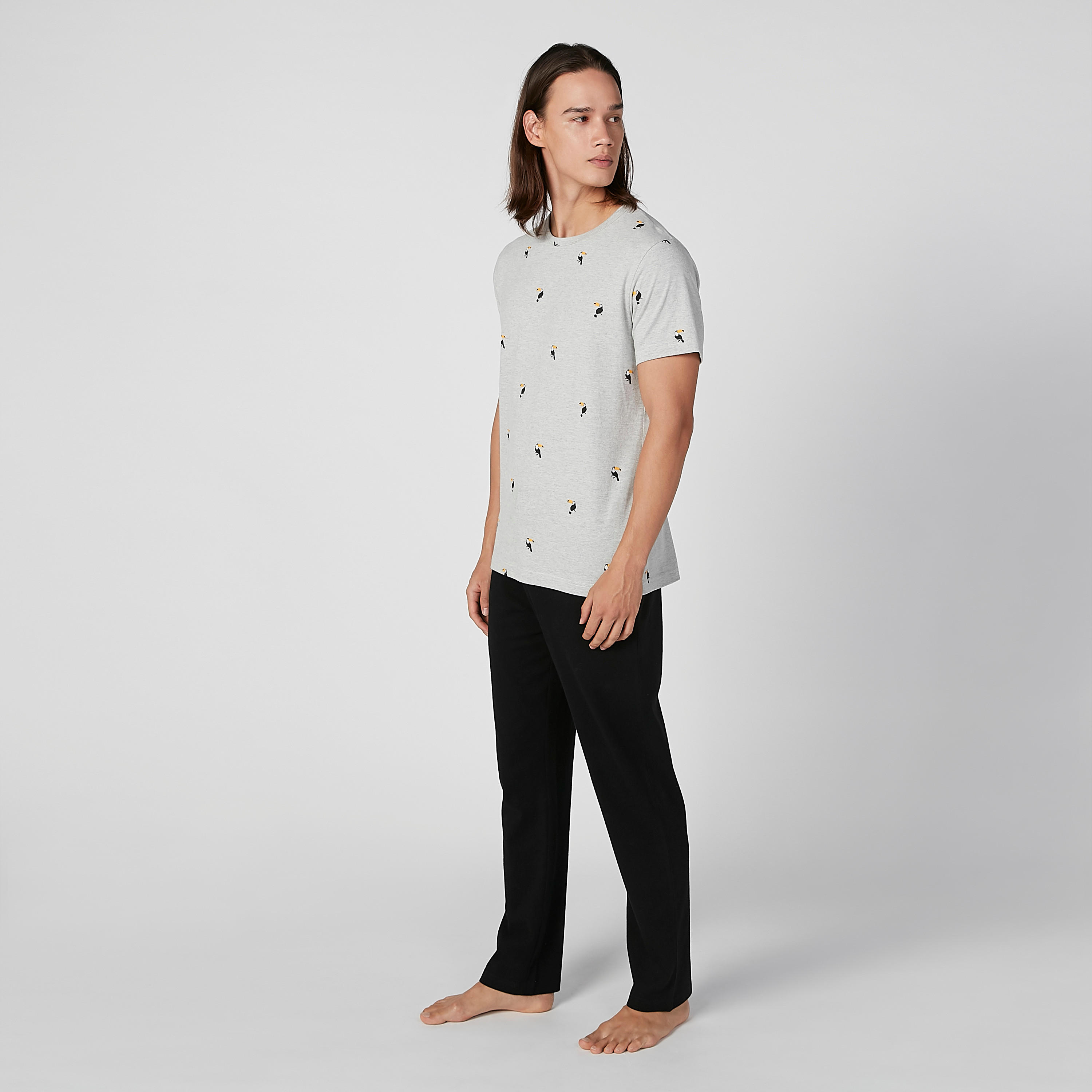 Printed Round Neck T-shirt and Full Length Plain Pyjama Set-men-clothing-nightwear-sets-image-1
