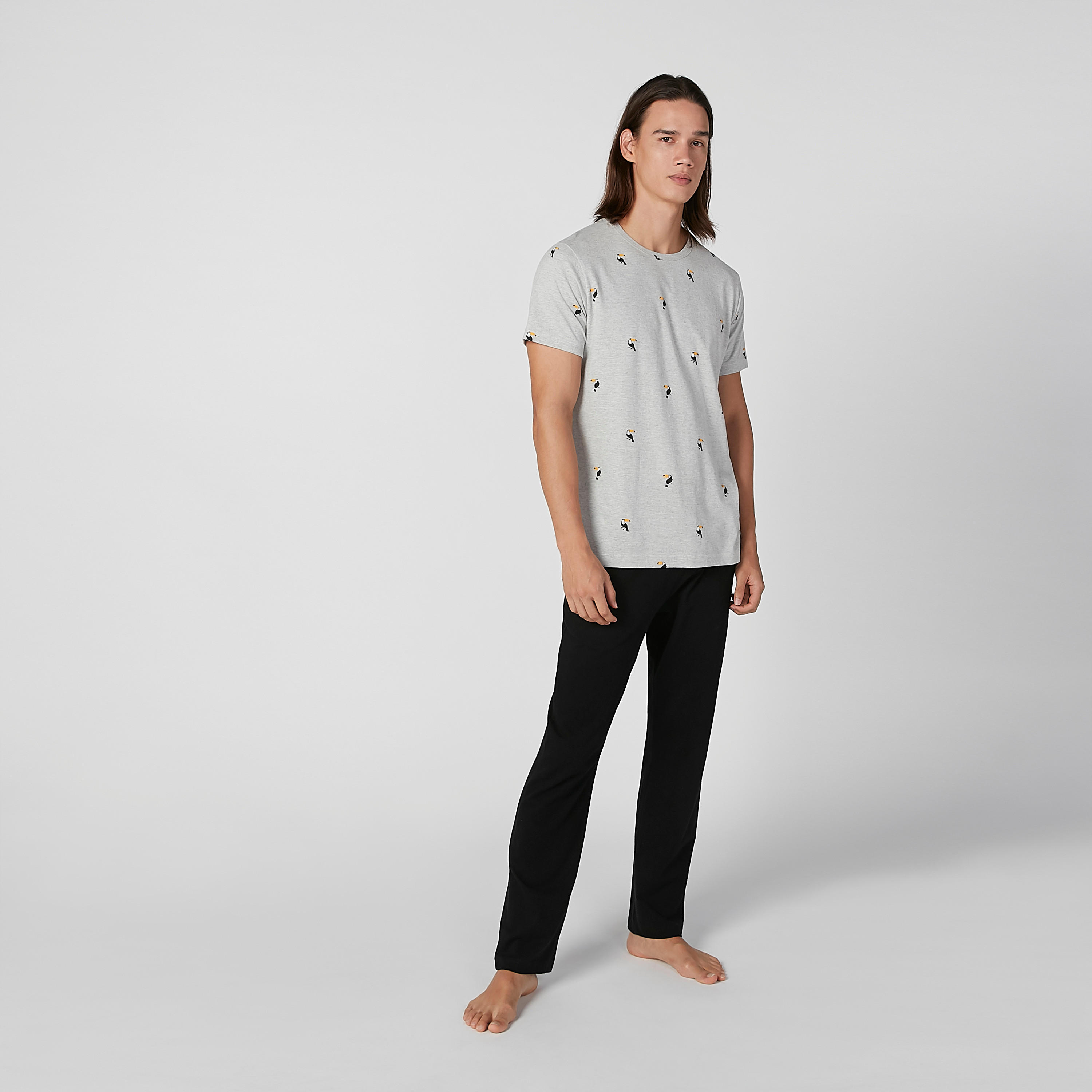 Printed Round Neck T-shirt and Full Length Plain Pyjama Set-men-clothing-nightwear-sets-image-2
