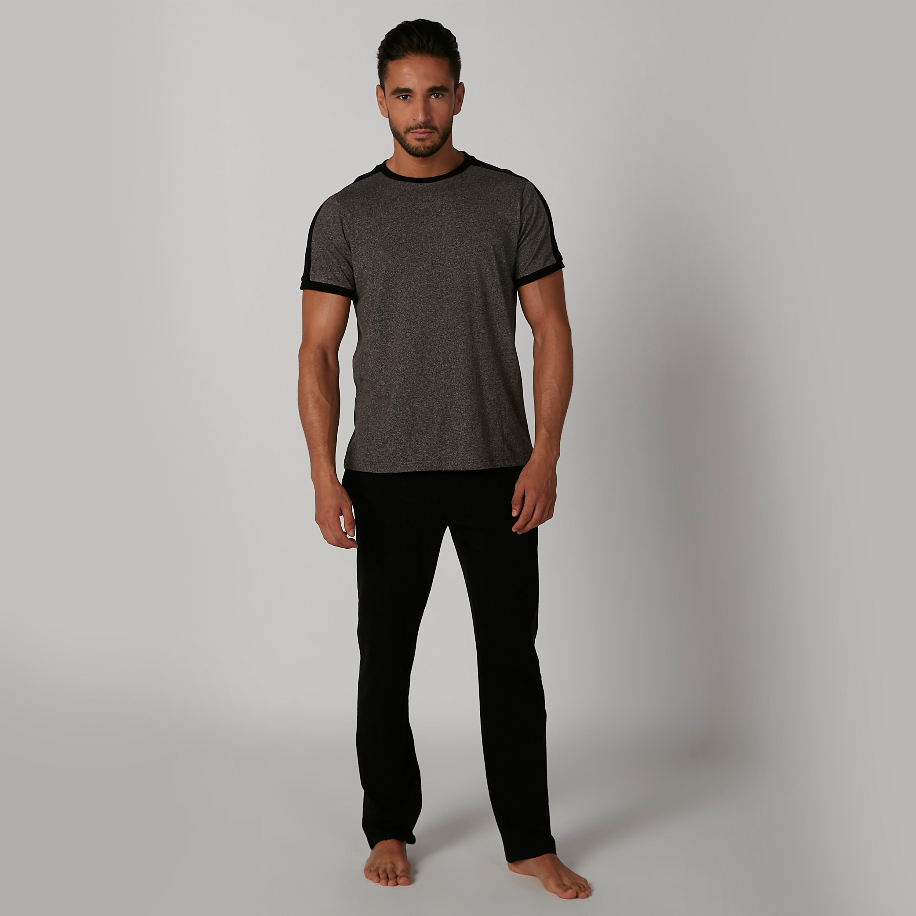 طقم بنطلون بيجاما وتيشيرت سادة بياقة مستديرة-men-clothing-nightwear-sets-image-4