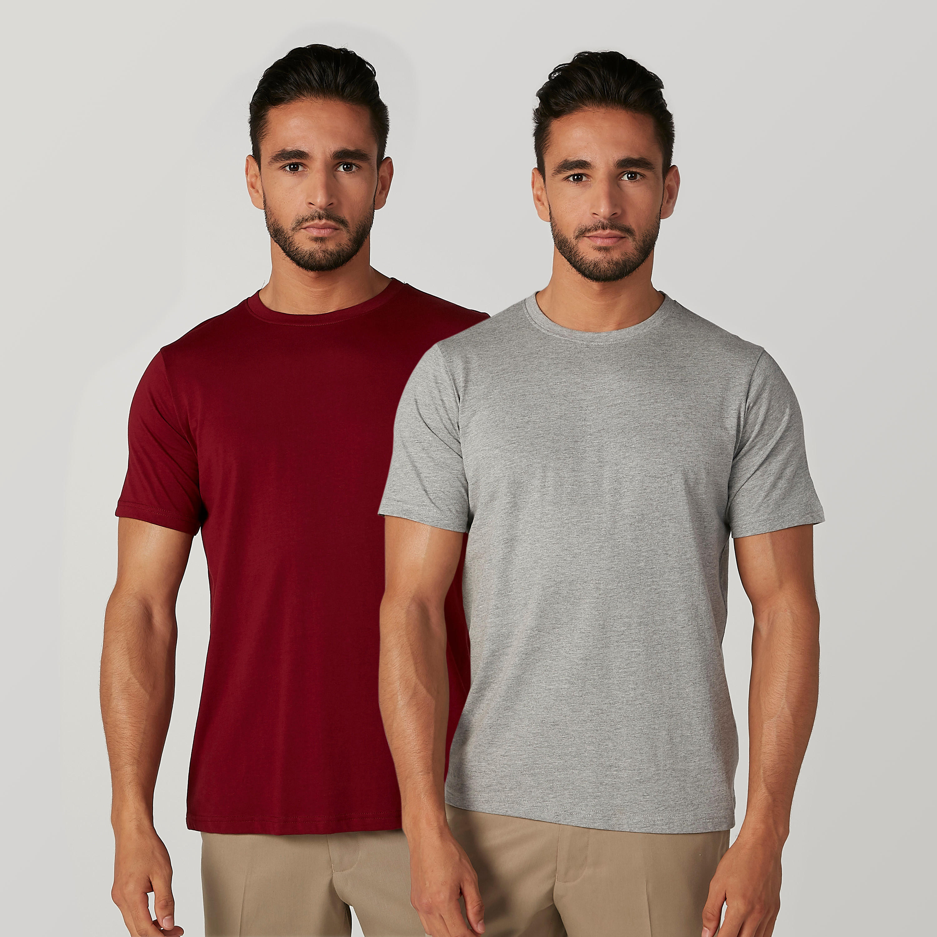 تيشيرت سادة بياقة مستديرة وأكمام قصيرة – طقم من قطعتين-men-clothing-tshirtsandpolos-tshirts-image-1