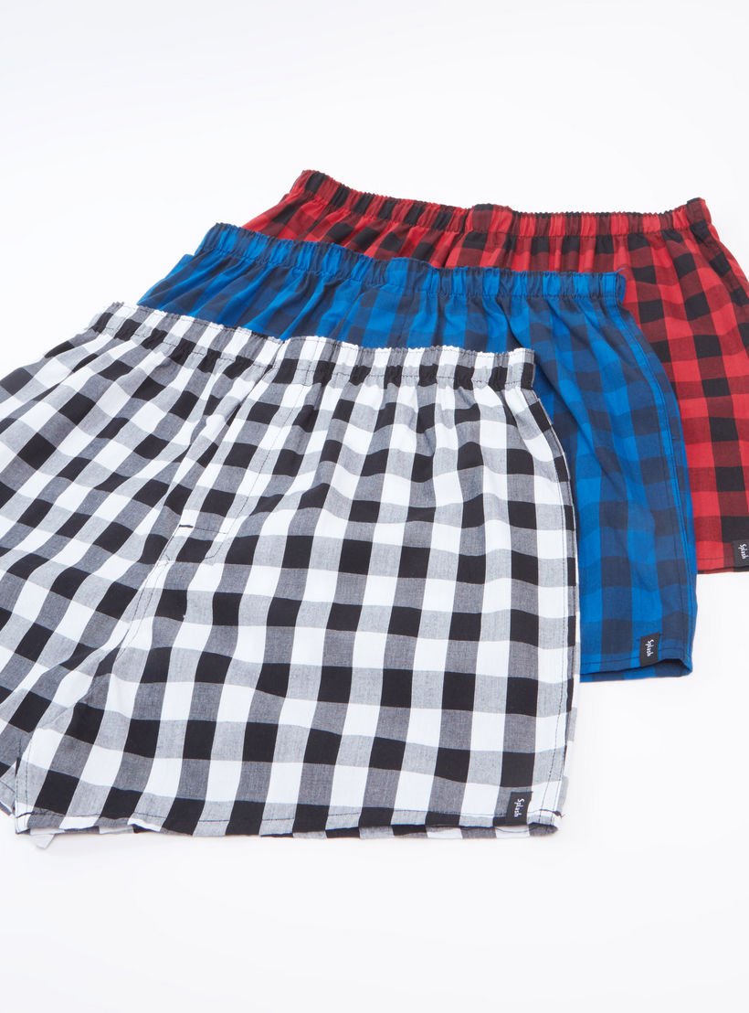 سراويل بوكسر كاروهات بخصر مطّاطي - طقم من 3 قطع-men-clothing-innerwear-underwear-image-1