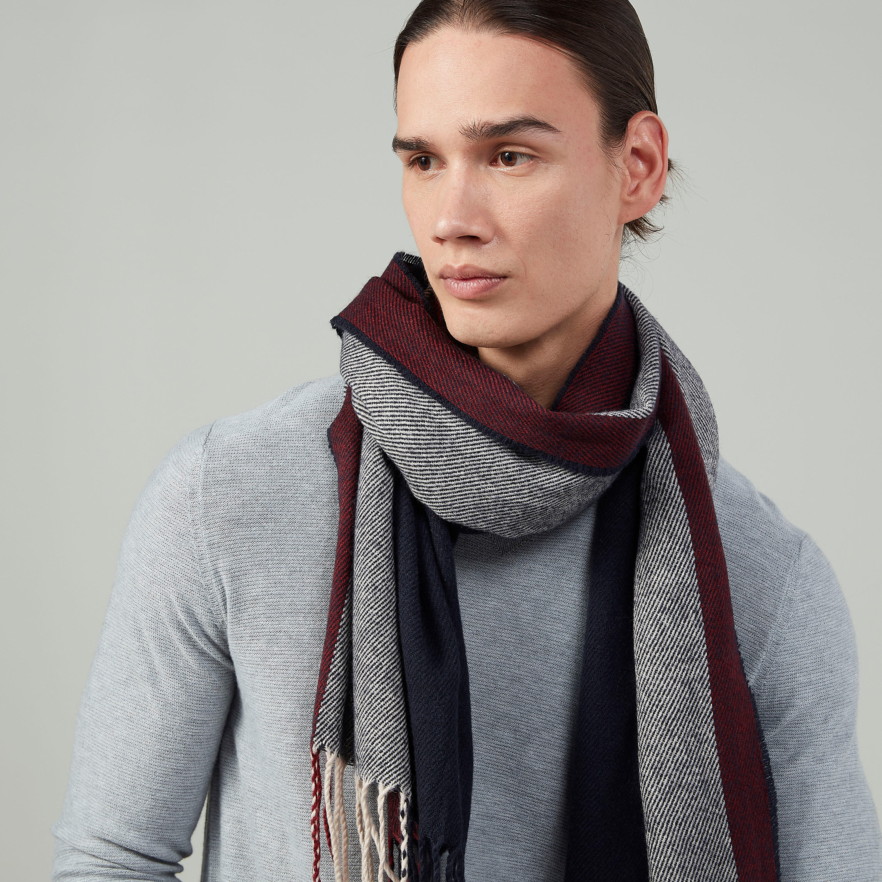 Textured Colourblock Scarf with Fringes-men-scarvesandgloves-image-2