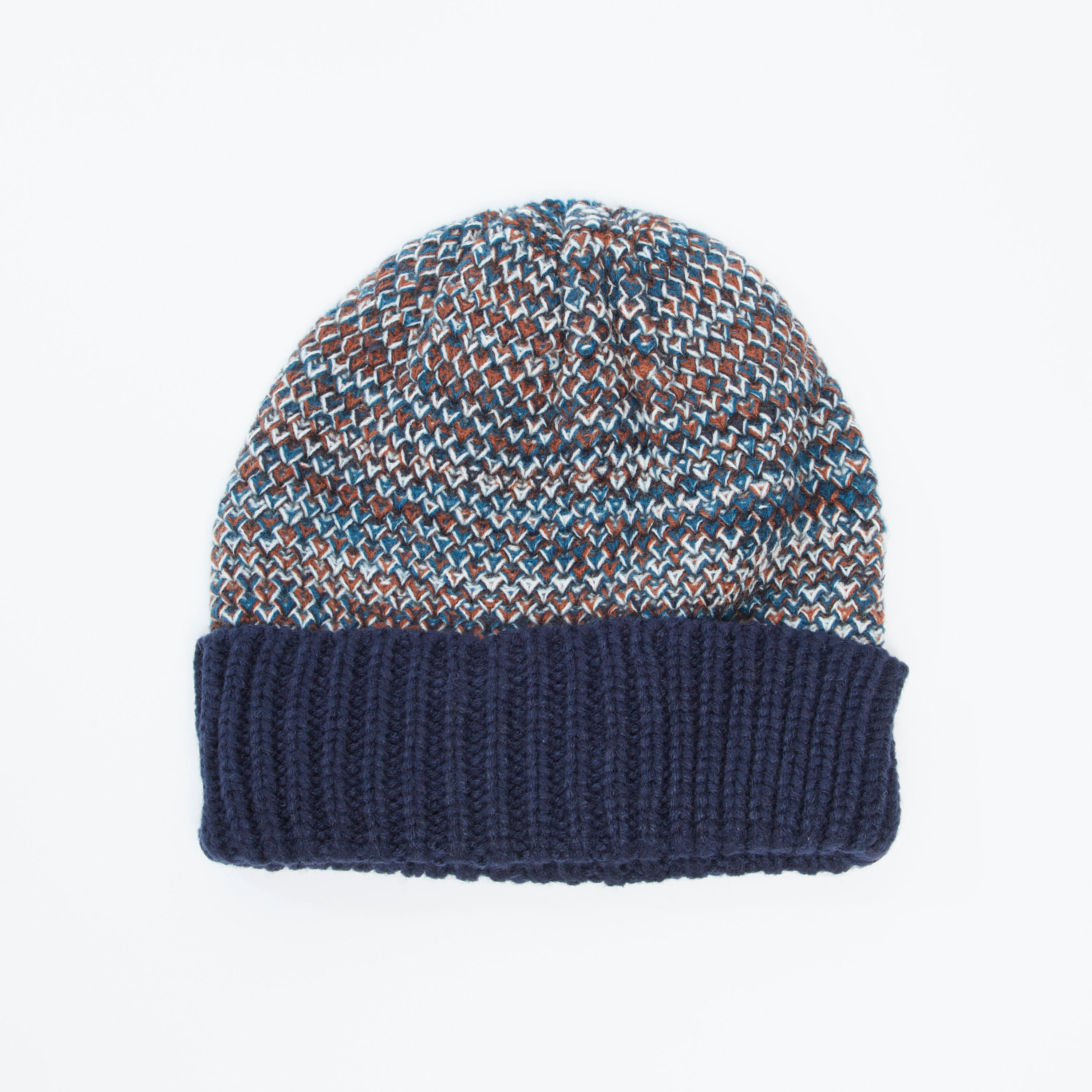 Textured Beanie Cap with Ribbed Hem-men-caps-image-1