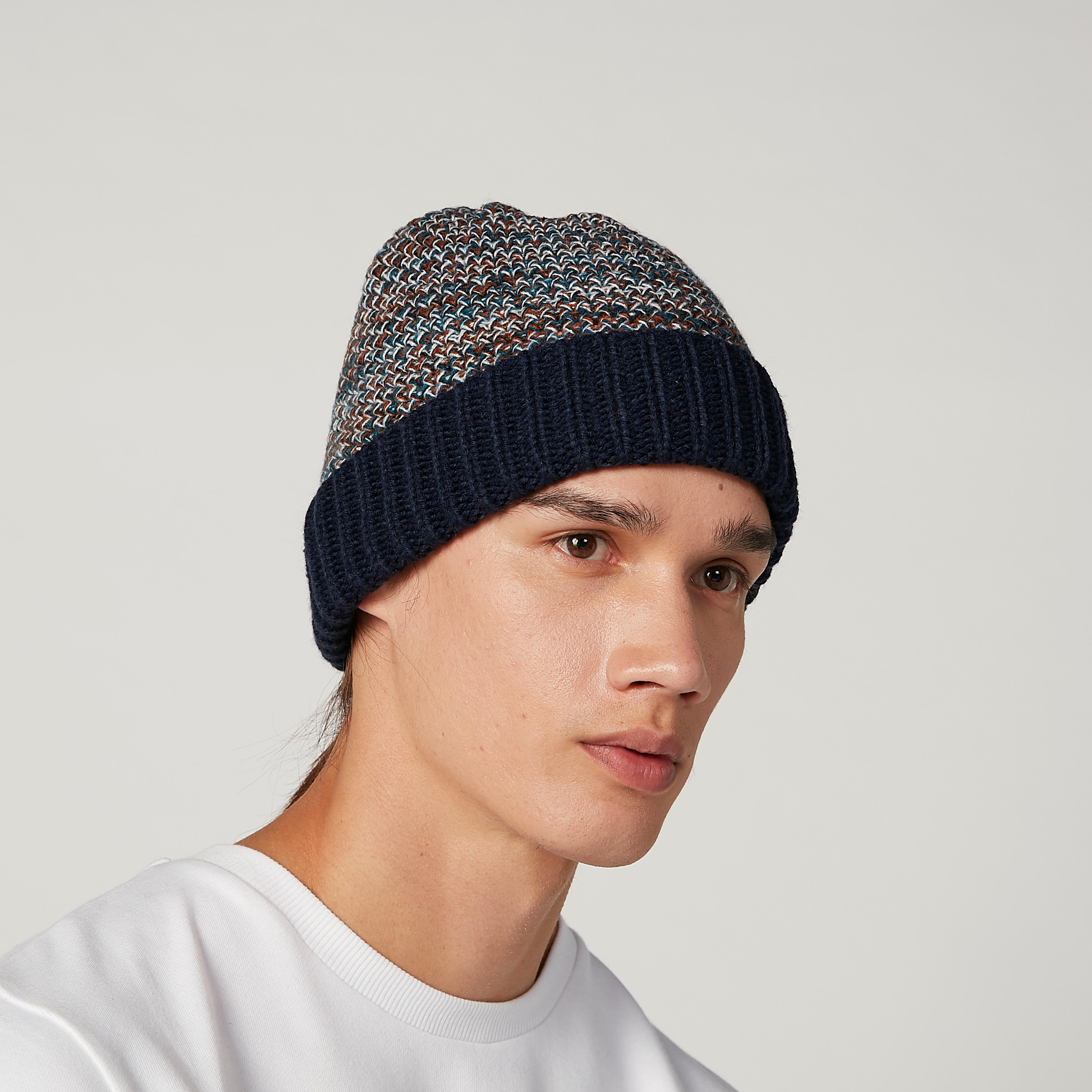 Textured Beanie Cap with Ribbed Hem-men-caps-image-2