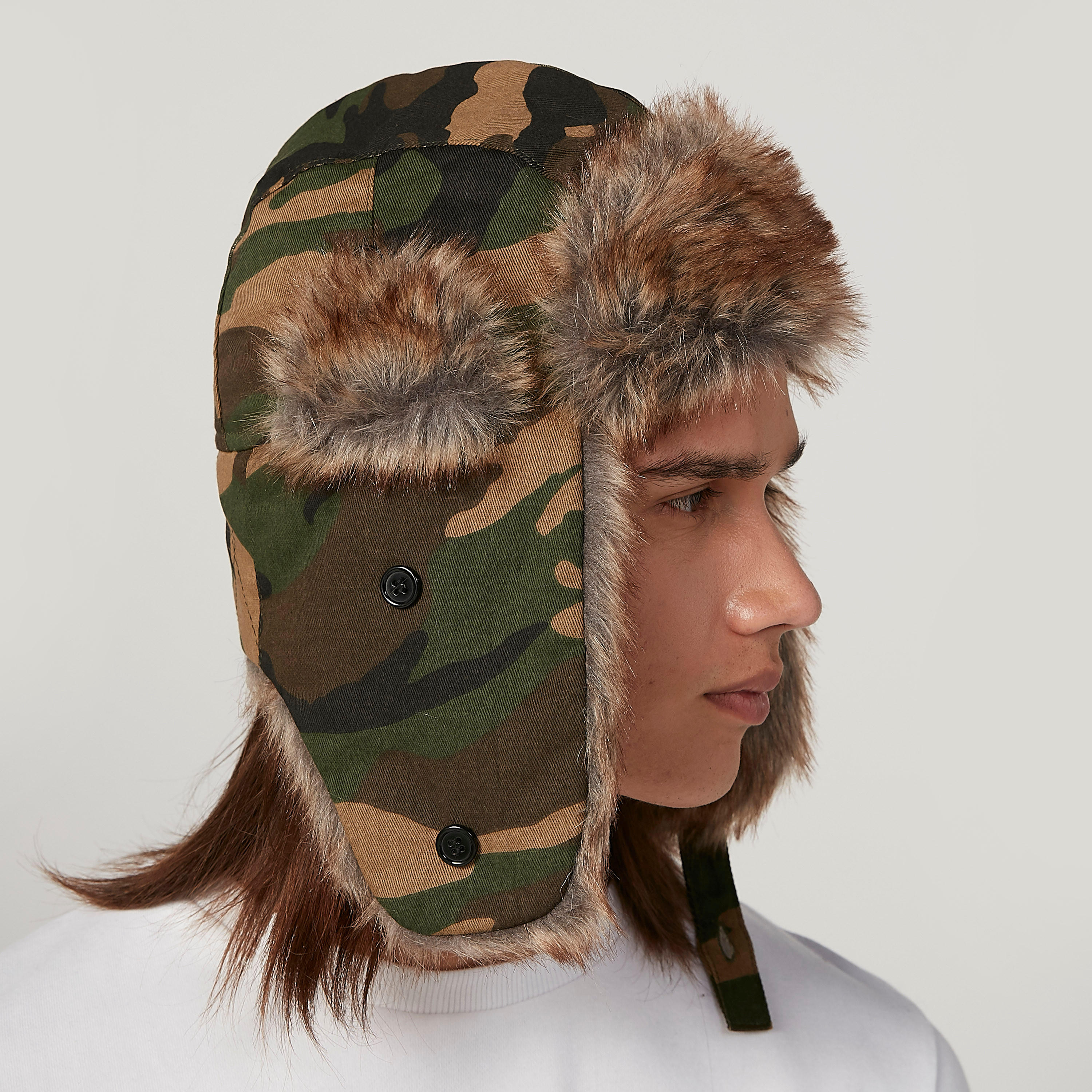 Camouflage Printed Cap with Plush Detail and Button Closure-men-caps-image-2