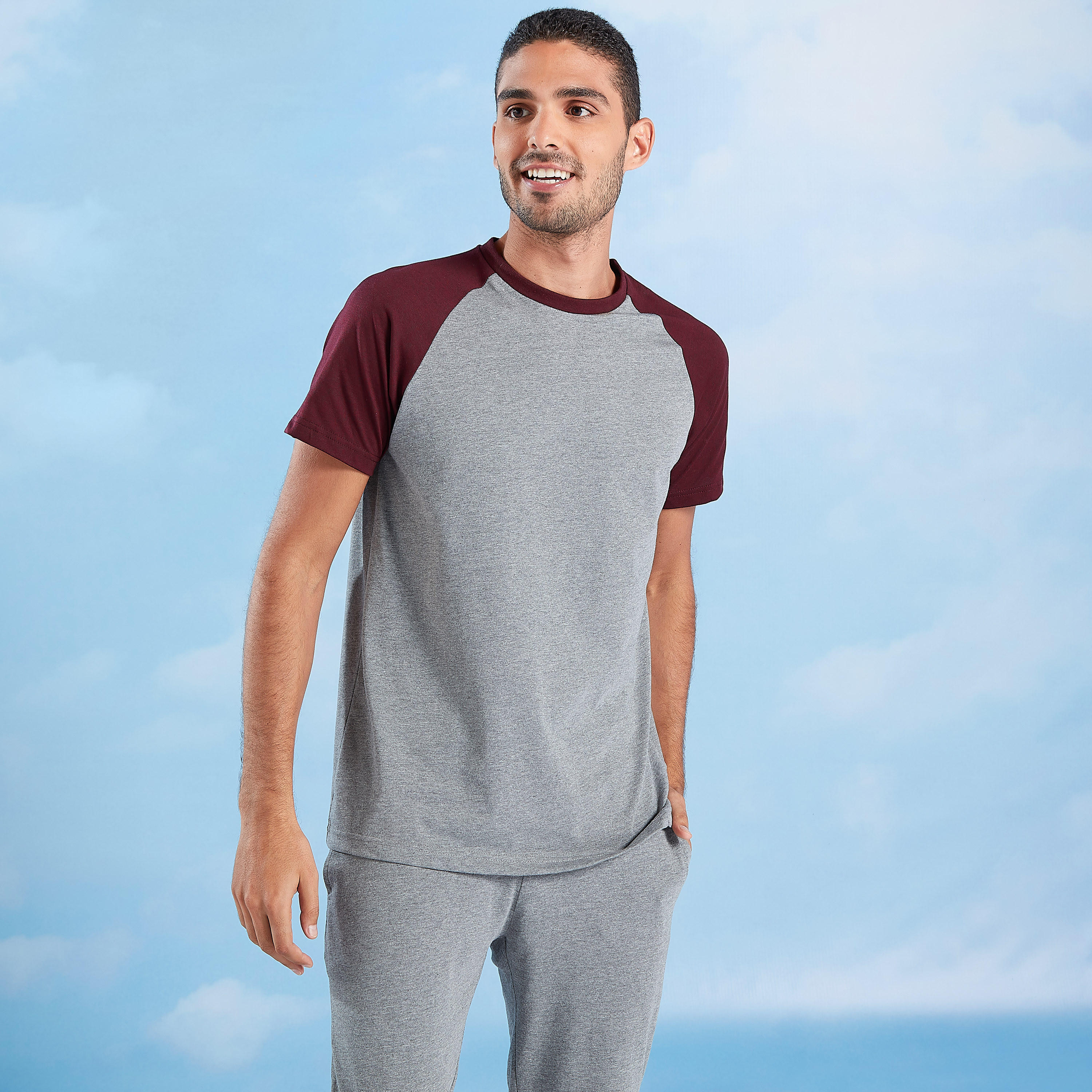 Plain Raglan Sleeves T-shirt and Full Length Pyjama Set-men-clothing-nightwear-sets-image-2