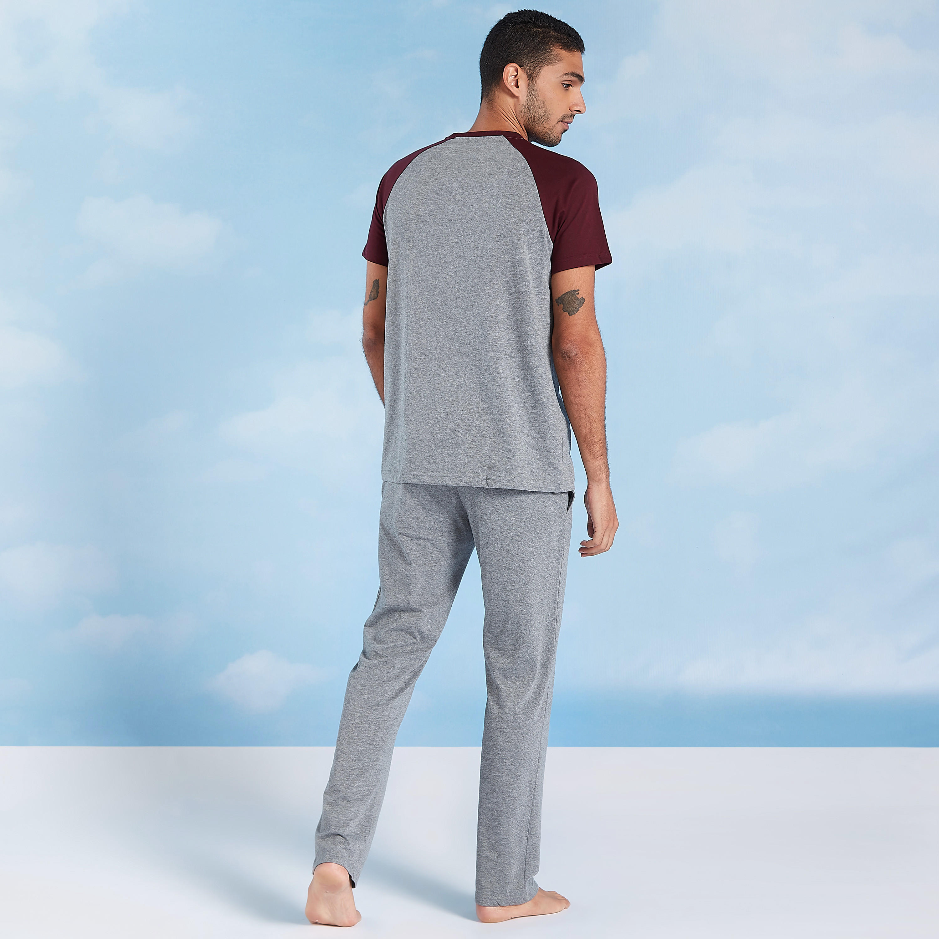 Plain Raglan Sleeves T-shirt and Full Length Pyjama Set-men-clothing-nightwear-sets-image-6