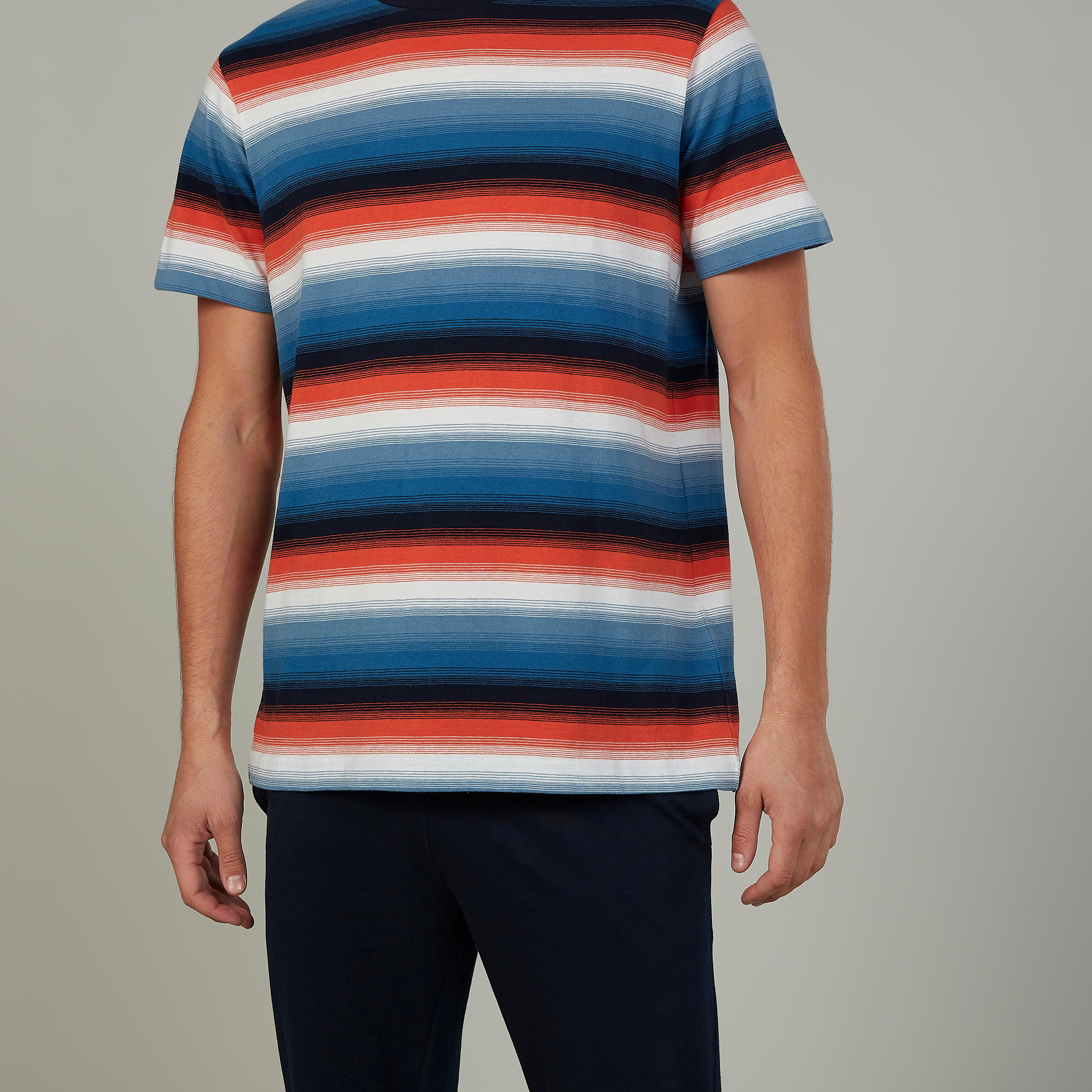 Striped Round Neck T-shirt and Full Length Plain Pyjama Set-men-clothing-nightwear-sets-image-3