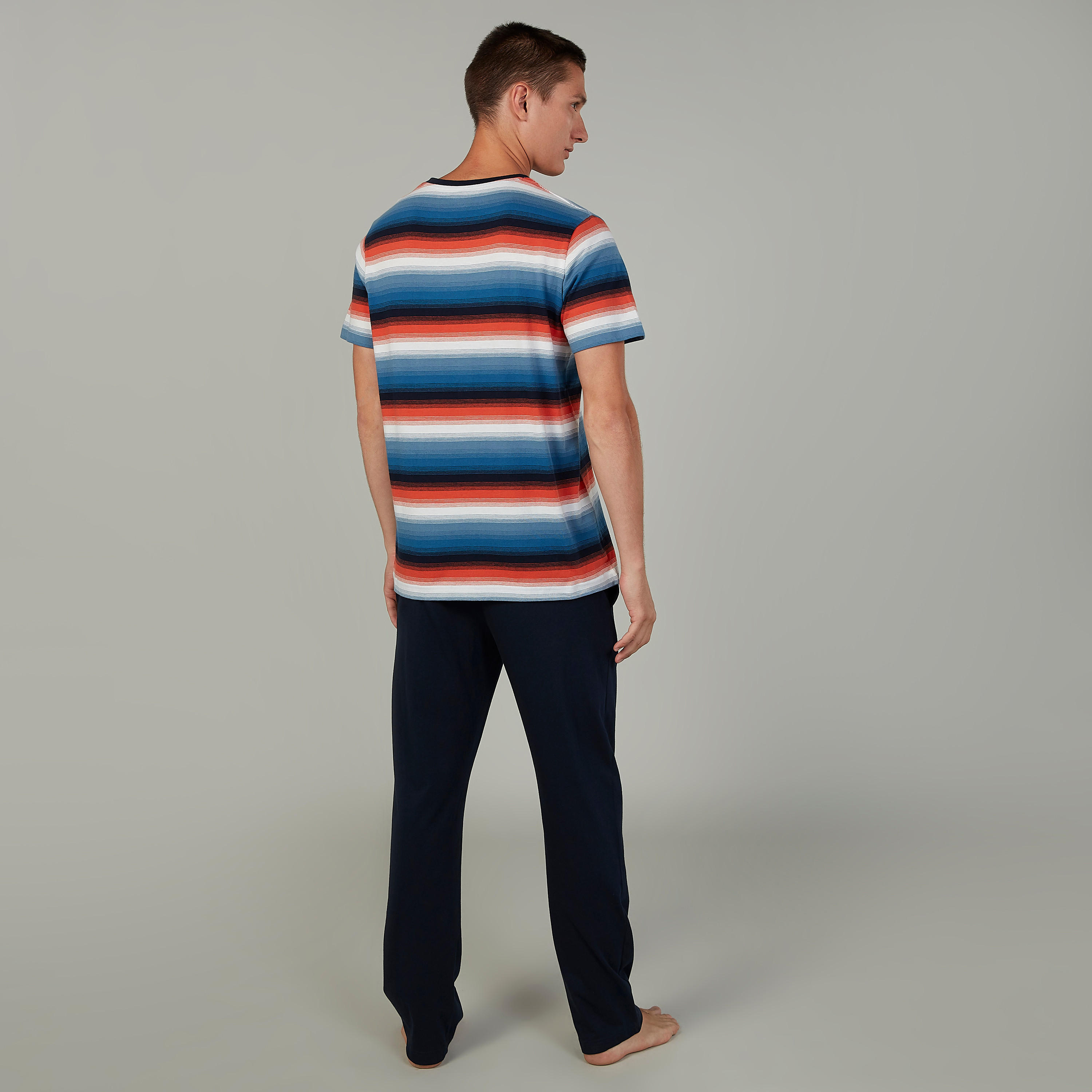 Striped Round Neck T-shirt and Full Length Plain Pyjama Set-men-clothing-nightwear-sets-image-4