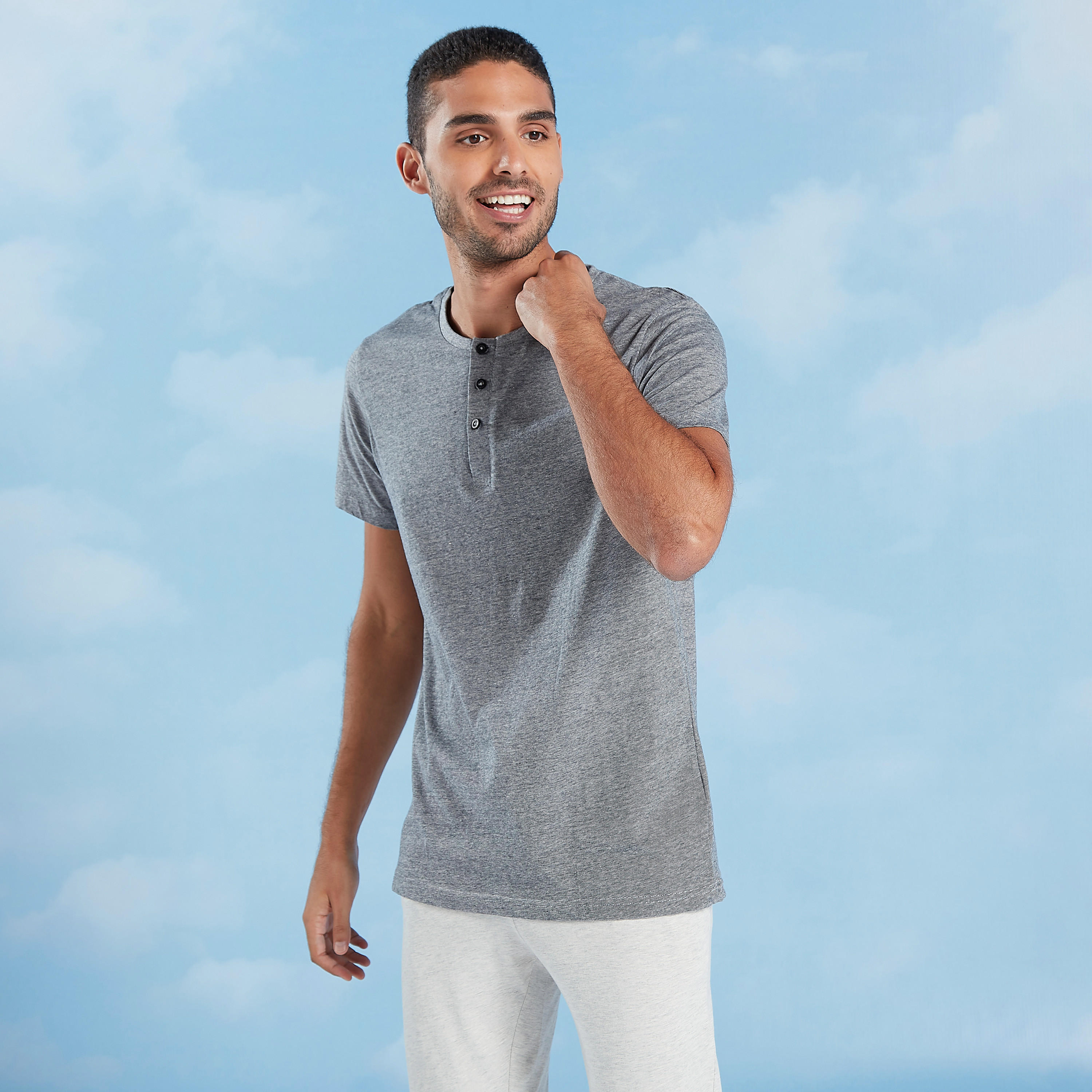 Plain Short Sleeves T-shirt and Full Length Pyjama Set-men-clothing-nightwear-sets-image-1