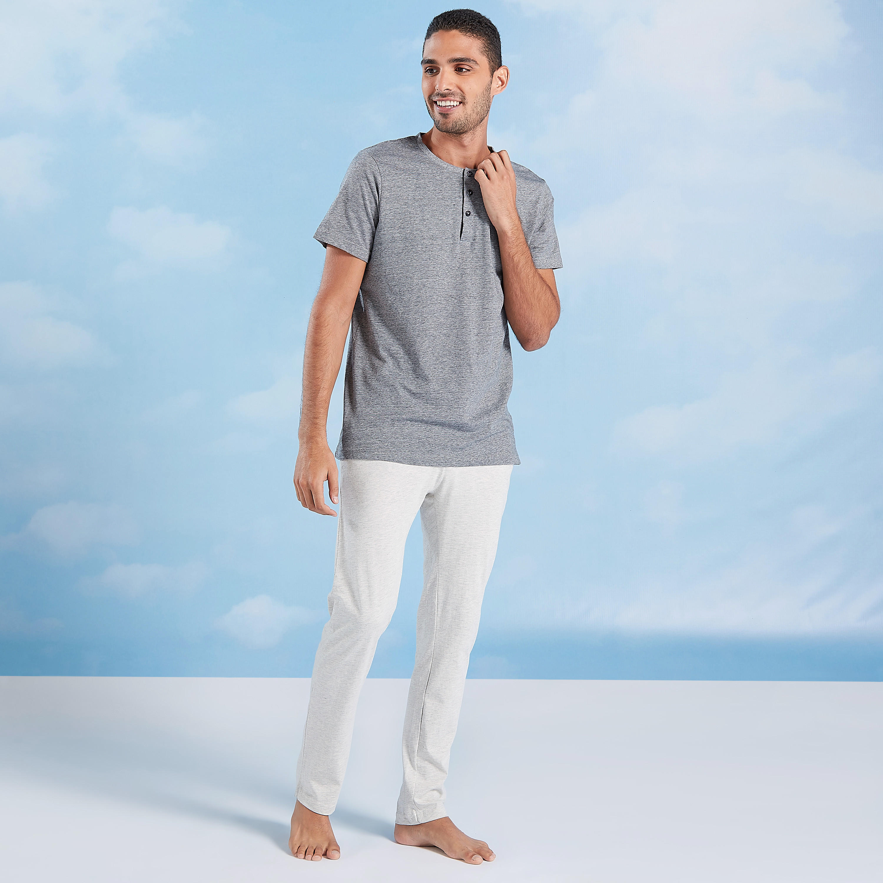 Plain Short Sleeves T-shirt and Full Length Pyjama Set-men-clothing-nightwear-sets-image-2
