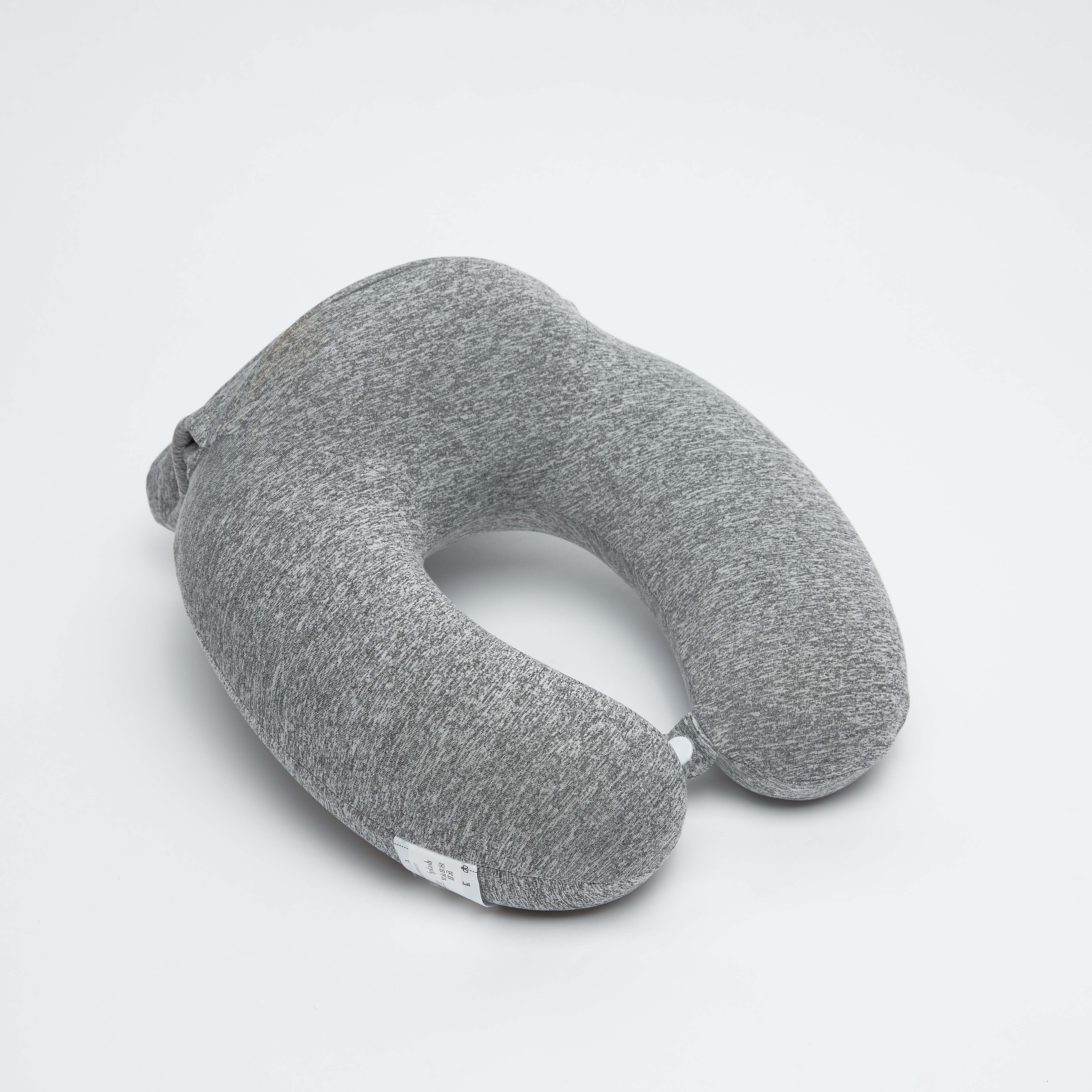 Textured Neck Pillow with Press Button and Drawstring Closure-travel-accessories-image-1