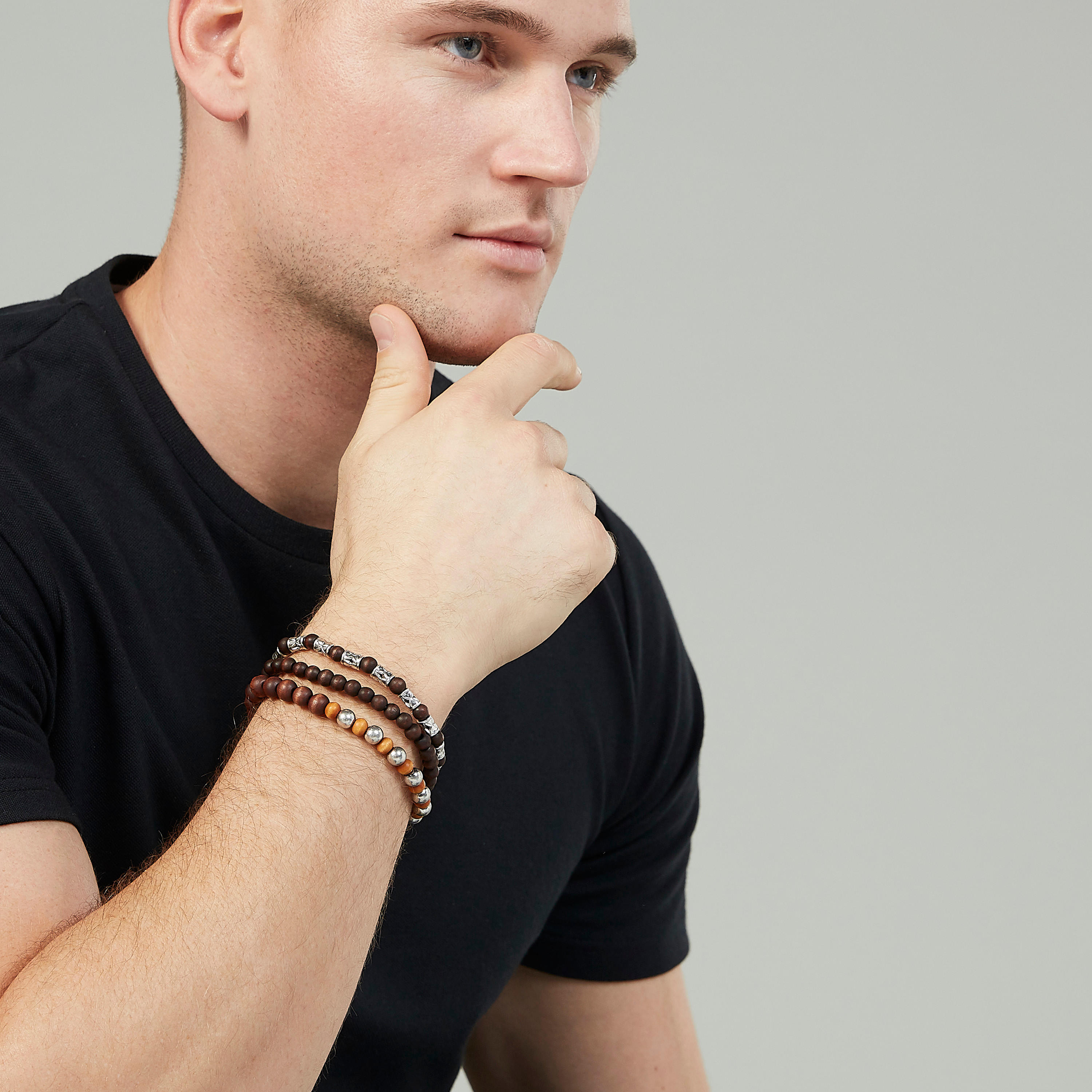 أساور مزينة بالخرز - طقم من 3 قطع-men-watchesandjewellery-bracelets-image-2
