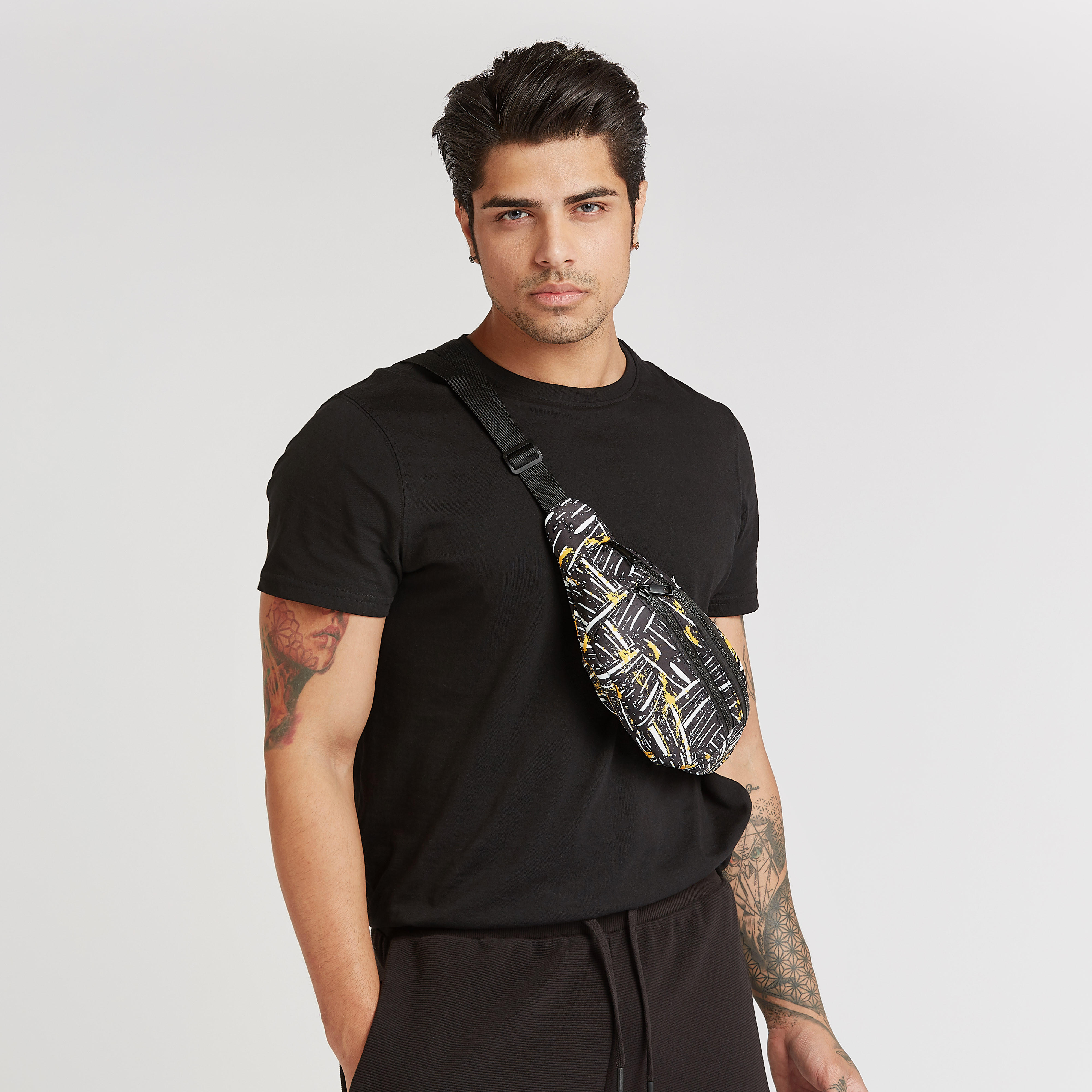 Printed Fanny Pack with Adjustable Strap and Buckle Closure-men-bags-image-2