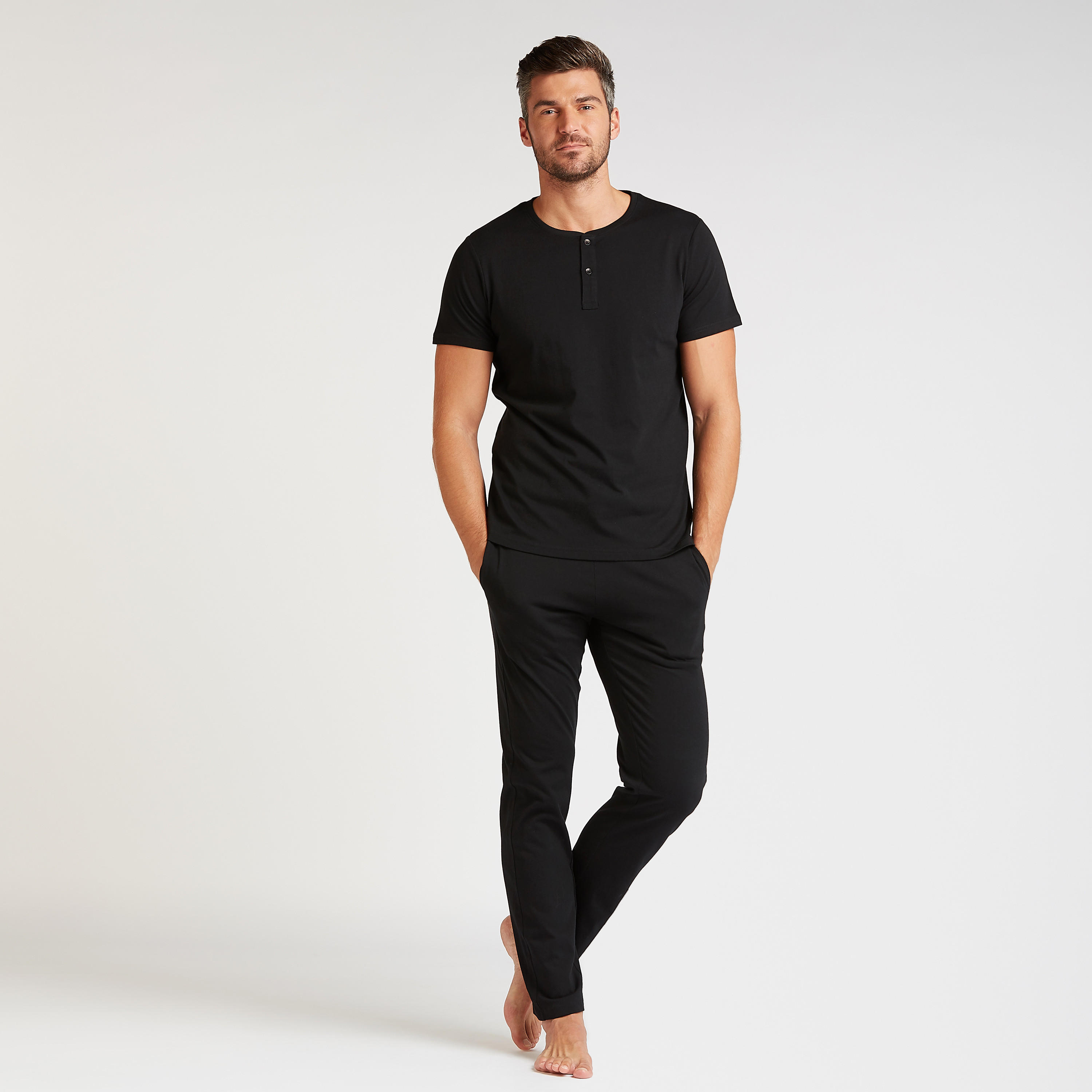 Solid Henley Neck T-shirt and Full Length Pyjama Set-men-clothing-nightwear-sets-image-1