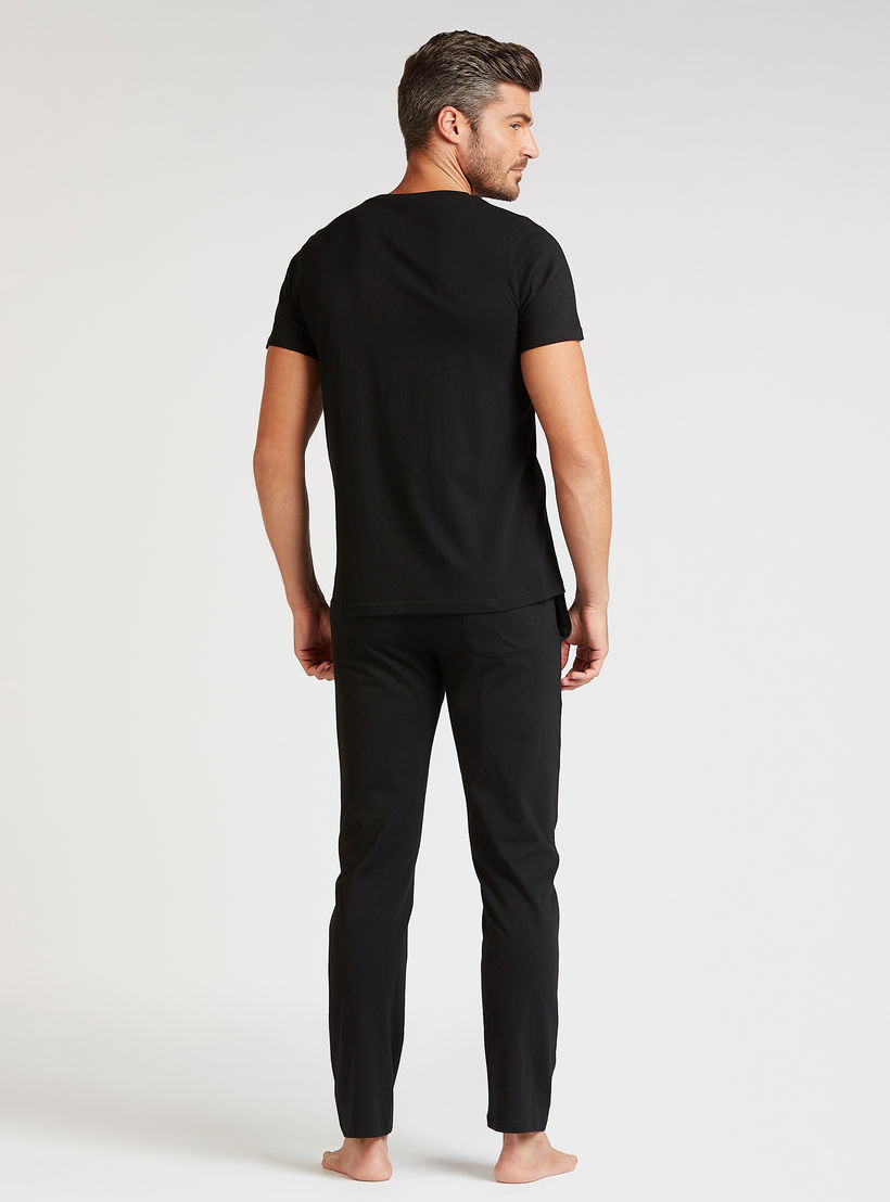 Solid Henley Neck T-shirt and Full Length Pyjama Set-men-clothing-nightwear-sets-image-2