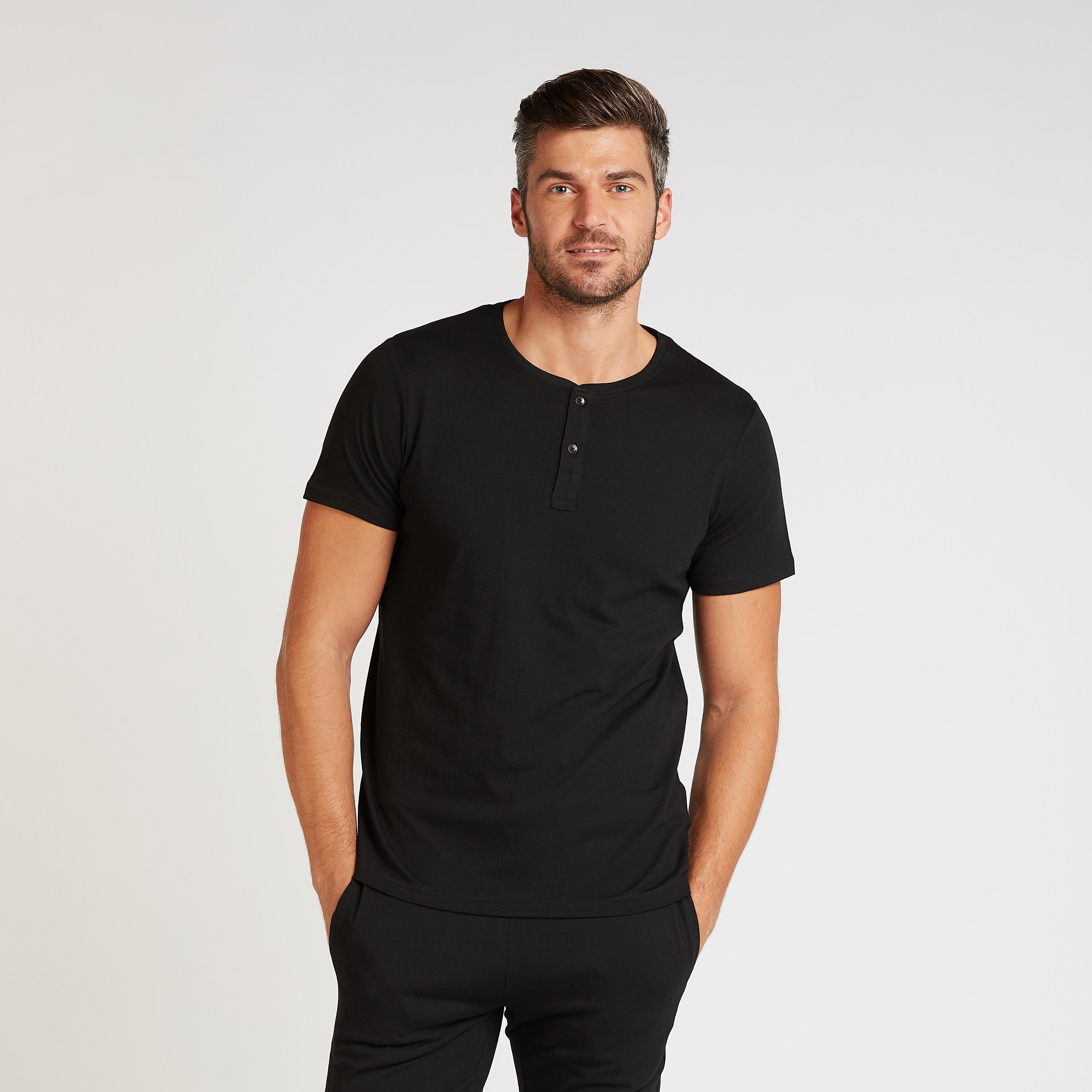 Solid Henley Neck T-shirt and Full Length Pyjama Set-men-clothing-nightwear-sets-image-3