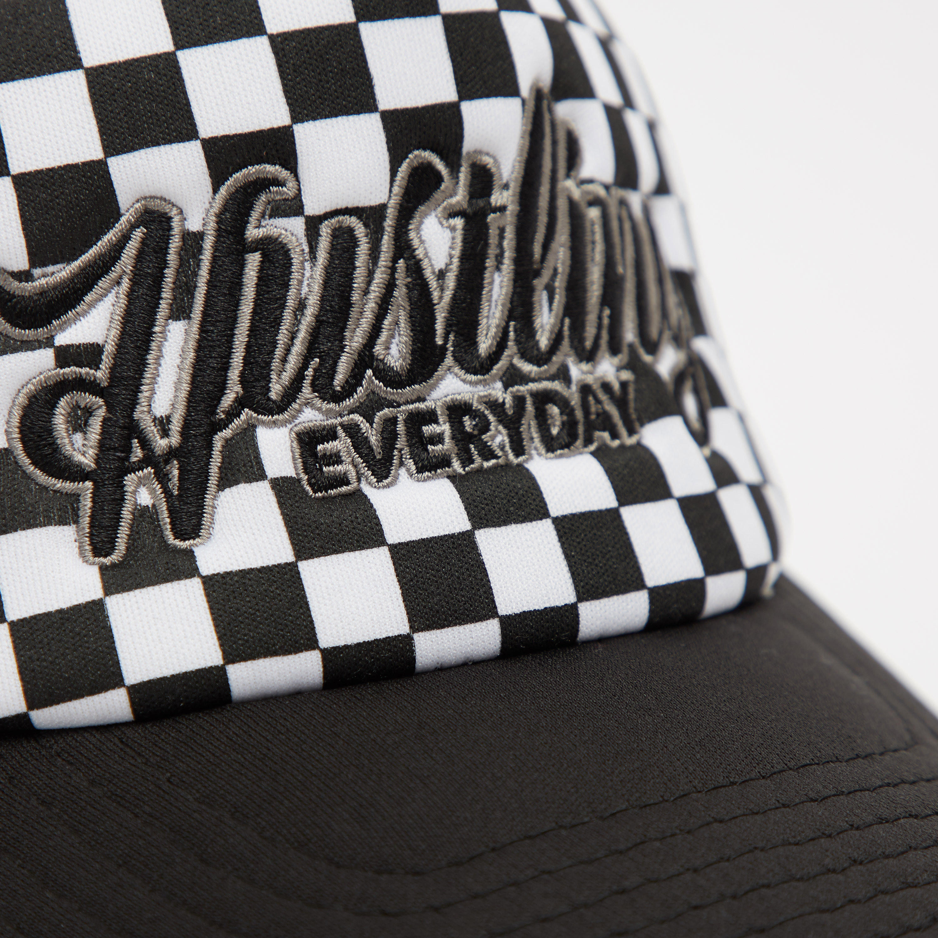 Checked Cap with Mesh Detail and Snap Closure-men-caps-image-3
