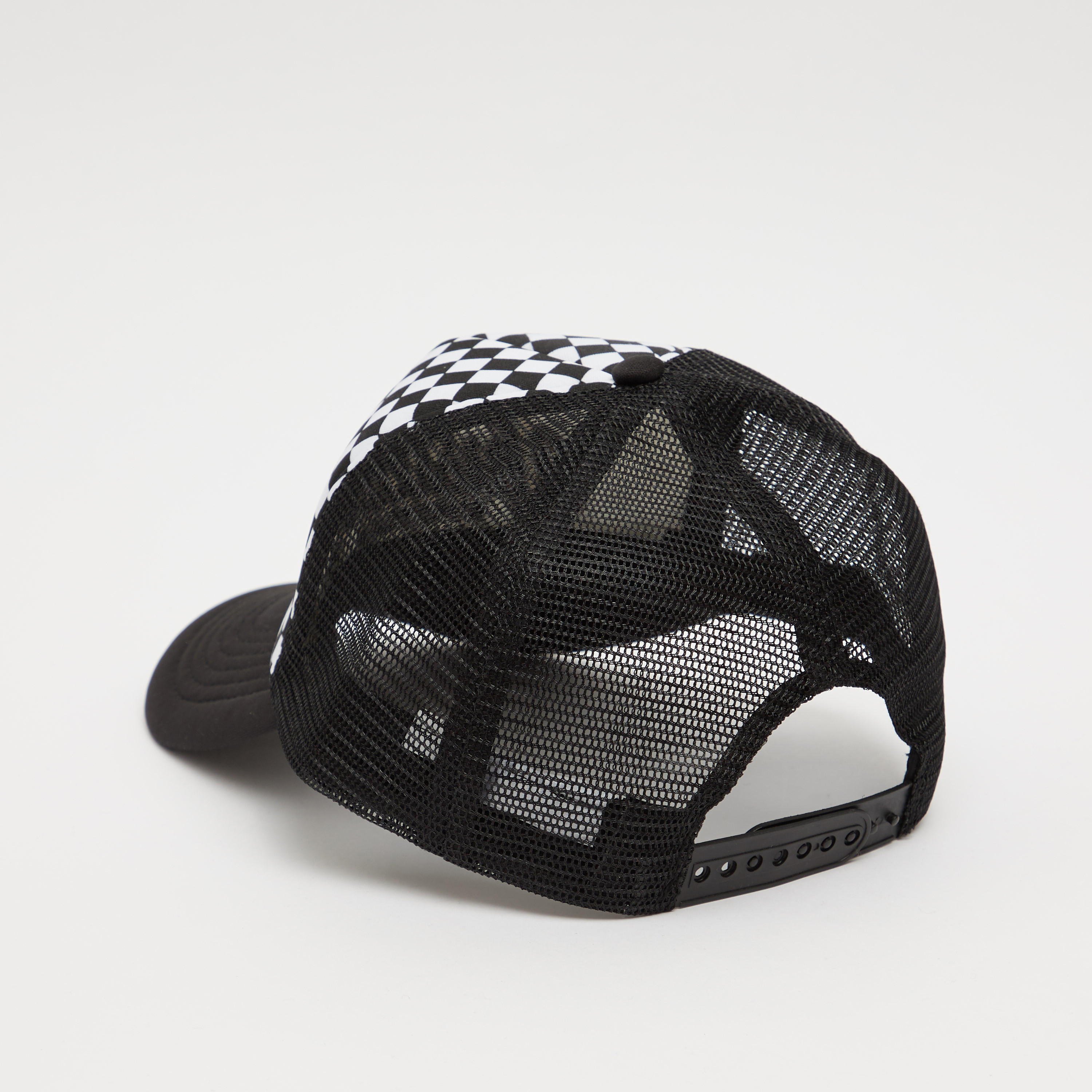 Checked Cap with Mesh Detail and Snap Closure-men-caps-image-4